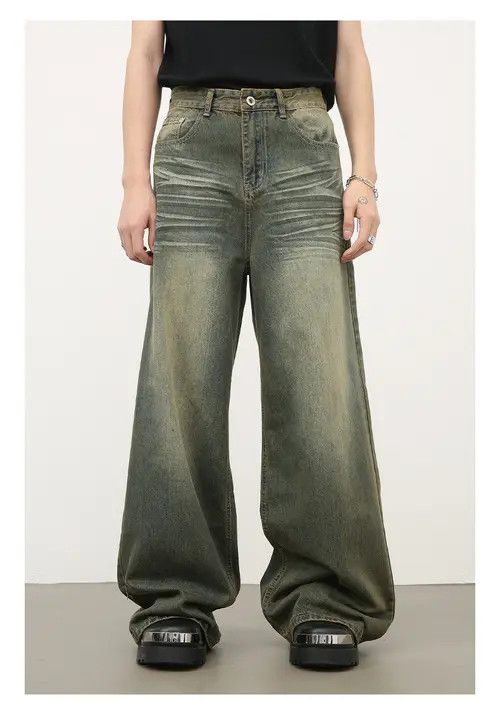 Japanese Brand Men's American retro blue washed whisker jeans Size US 33 - 1 Thumbnail