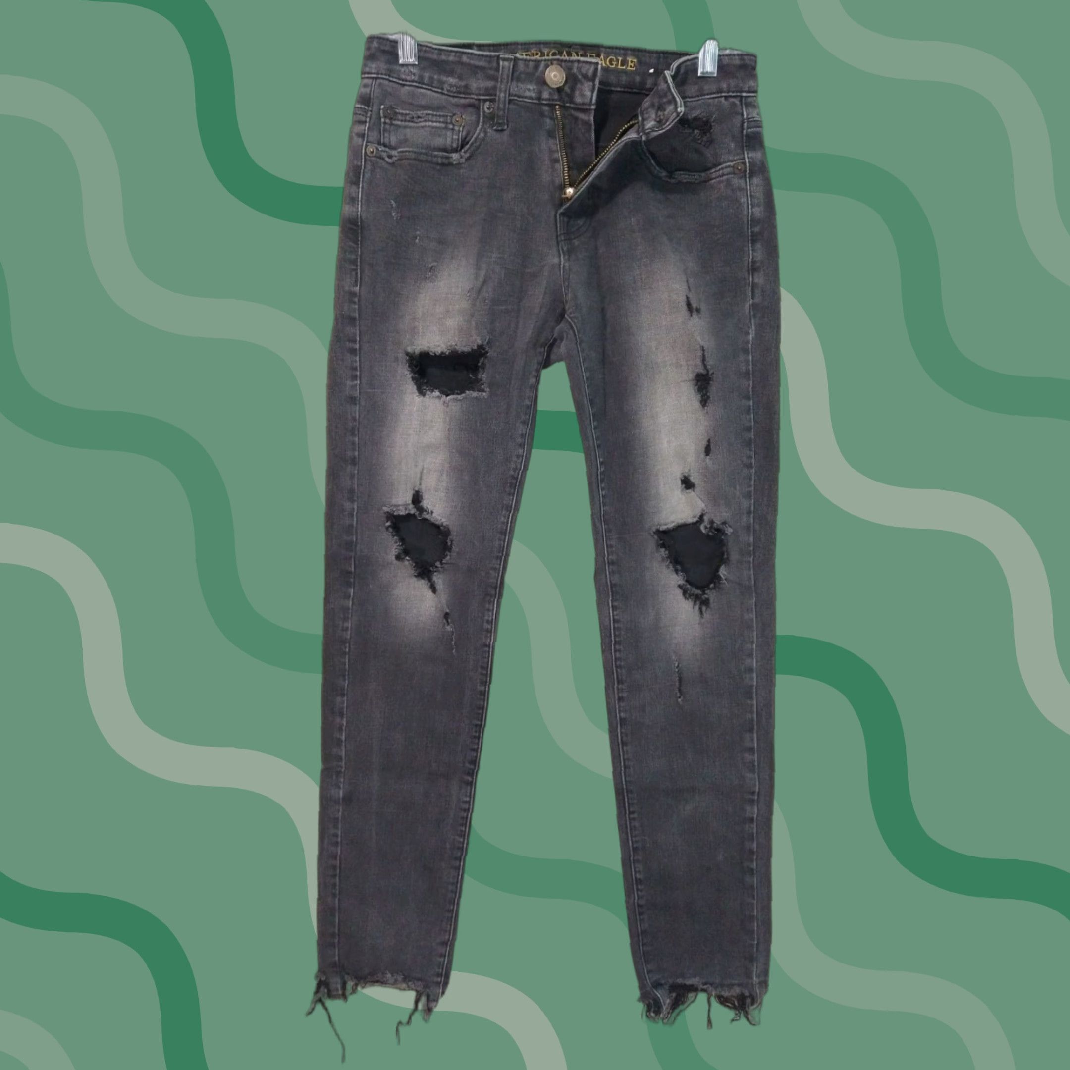 American Eagle Outfitters American Eagle Jeans Mens 28x30 Black Denim Extreme Flex 4 Skinny Distressed Size US 28 / EU 44 - 1 Thumbnail