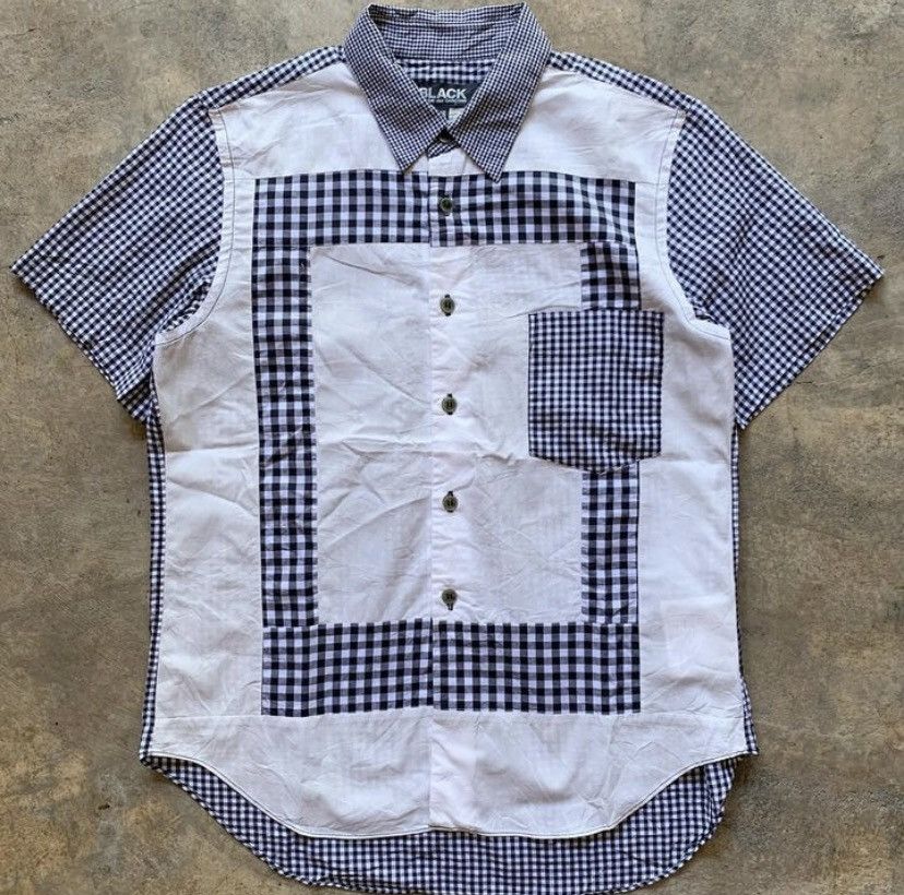image of Ad2013 Black Comme Des Garcons Patchwork Gingham Shirt in Black/White, Men's (Size XS)