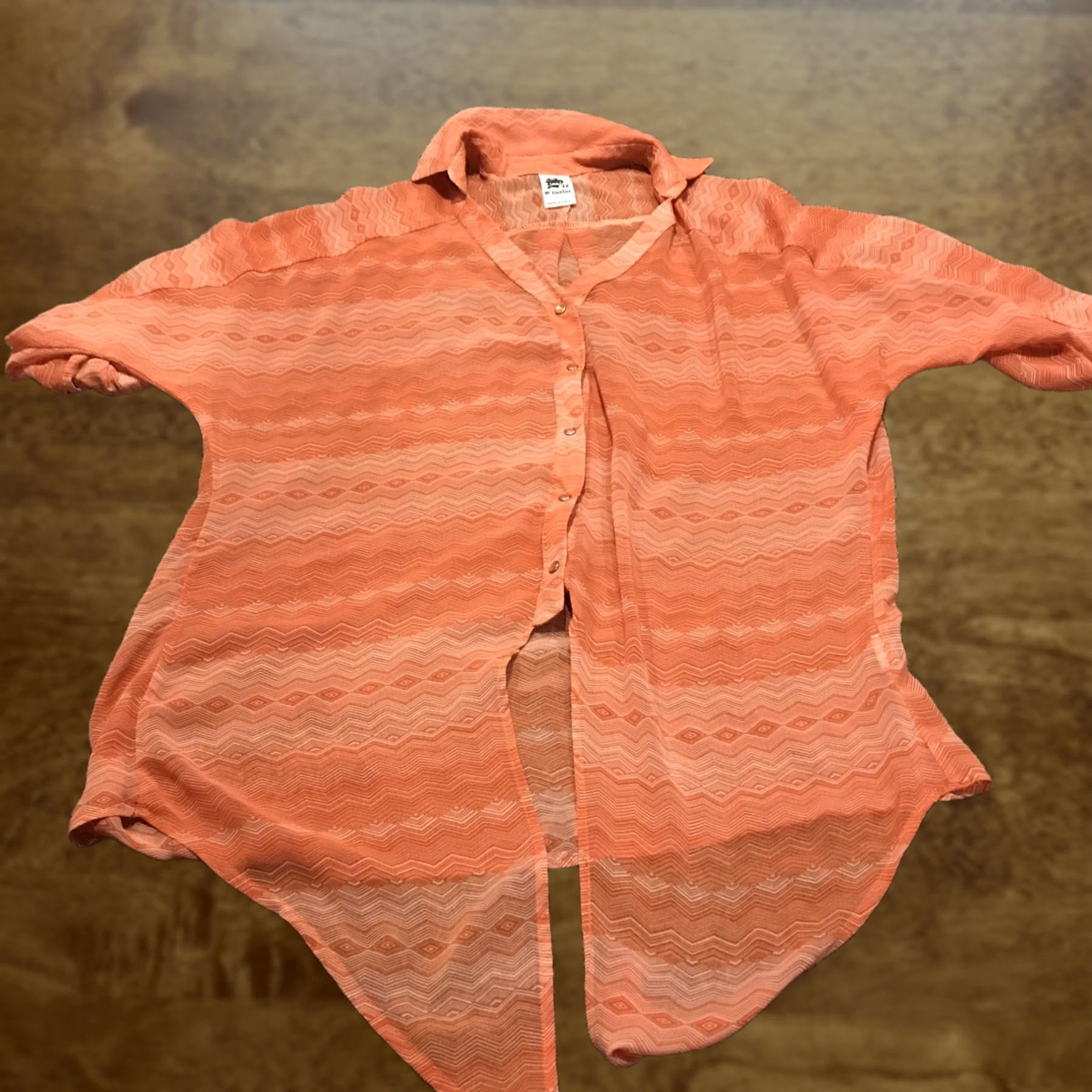 Vintage S twelve Front Blouse S Orange Geometric 3/4 Sleeve Tie Front Sheer Womens Regular Size XS-XL? Size S / US 4 / IT 40 - 1 Thumbnail