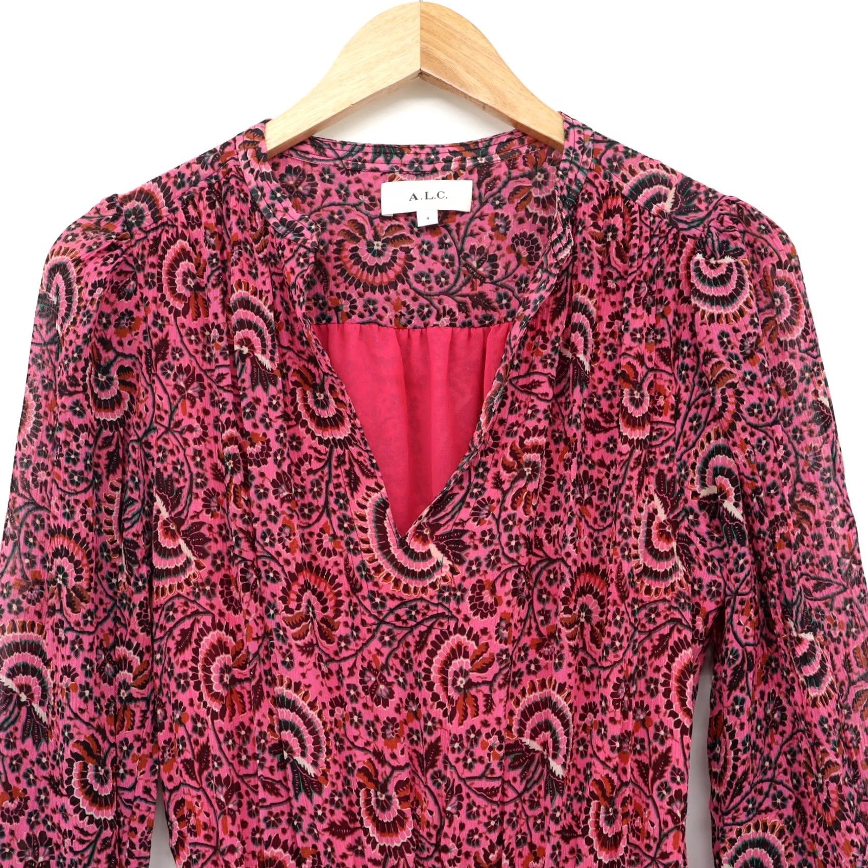 Vintage A.L.C Mini Dress Silk Sari 100% Silk Pink Black Long Sleeve V-Neck Zip Party/Cocktail Casual Sz 4 Womens Size S / US 4 / IT 40 - 4 Thumbnail