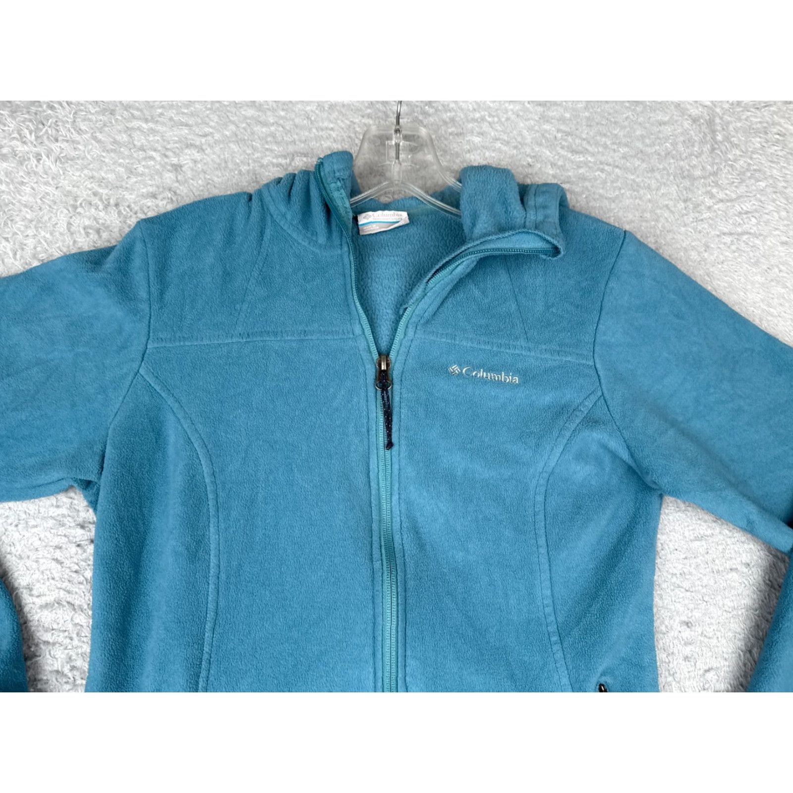Vintage Columbia Jacket Women XS Blue Full Zip Hooded Pockets Lightweight Fleece Polyester Casual Outdoor College Logo Modern Jacket Size XS / US 0-2 / IT 36-38 - 4 Thumbnail
