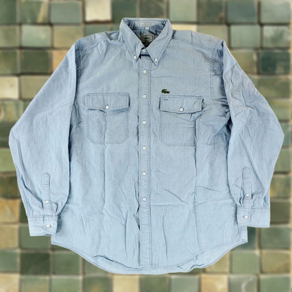 Izod VINTAGE Izod Lacoste Shirt Chambray Button Down Blue Long Sleeve Mens L Size US L / EU 52-54 / 3 - 1 Thumbnail