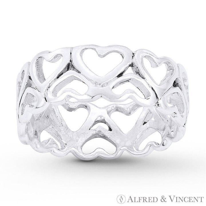 Other 2-Row Heart Charm Love Promise Band in .925 Sterling Silver Size ONE SIZE - 1 Preview