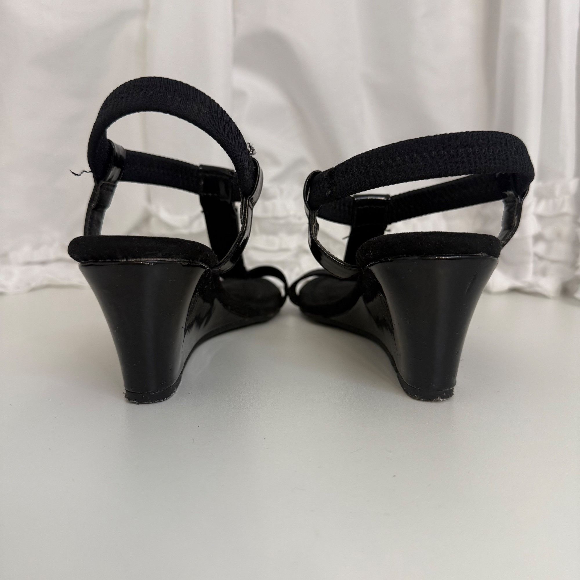 Other Laura Scott Black Wedge Sandals With Silver Accent & Elastic Size US 9 / IT 39 - 5 Thumbnail