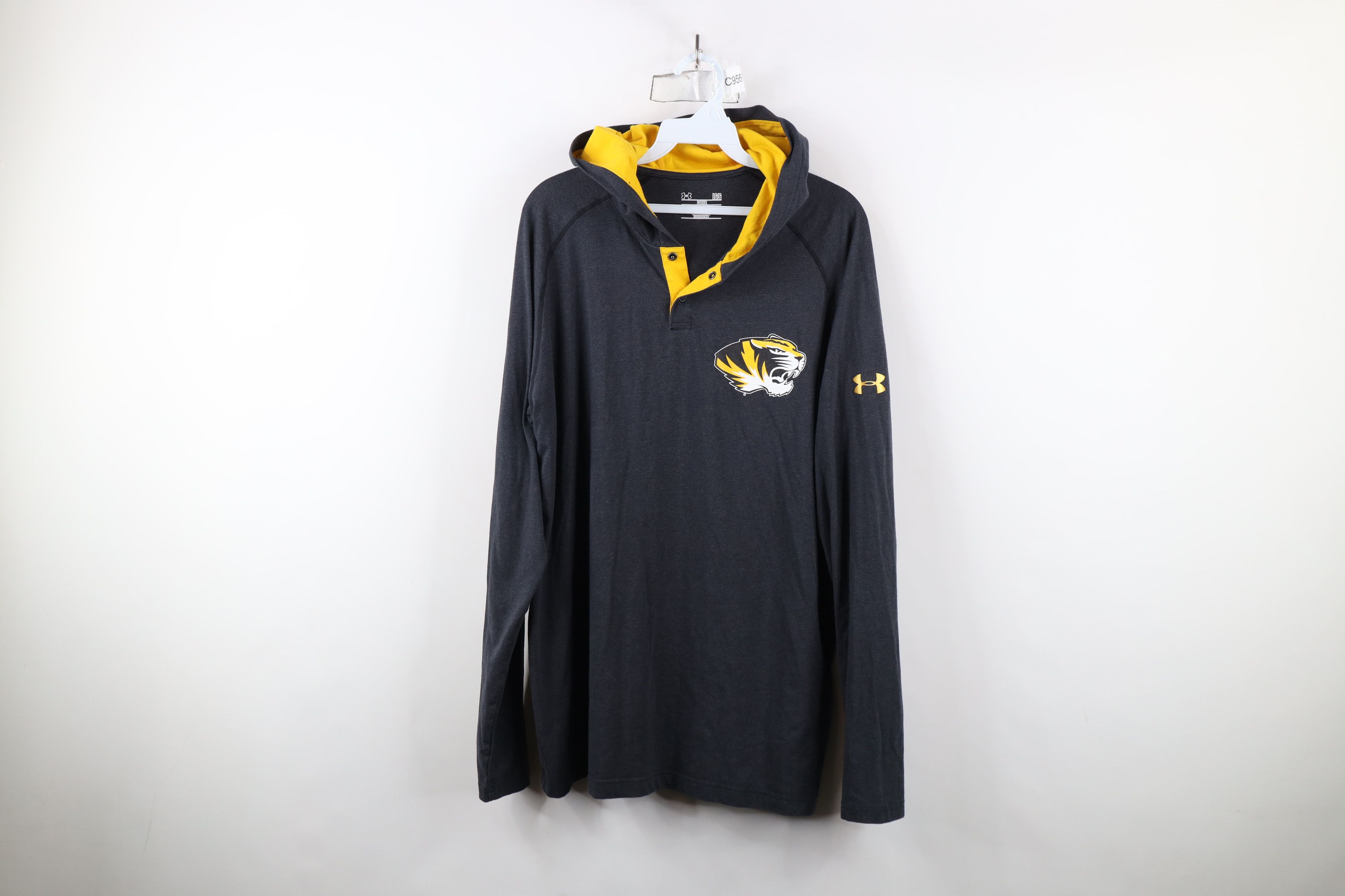 Under Armour × Vintage Under Armour University of Missouri Hooded Henley T-Shirt Size US L / EU 52-54 / 3 - 1 Thumbnail