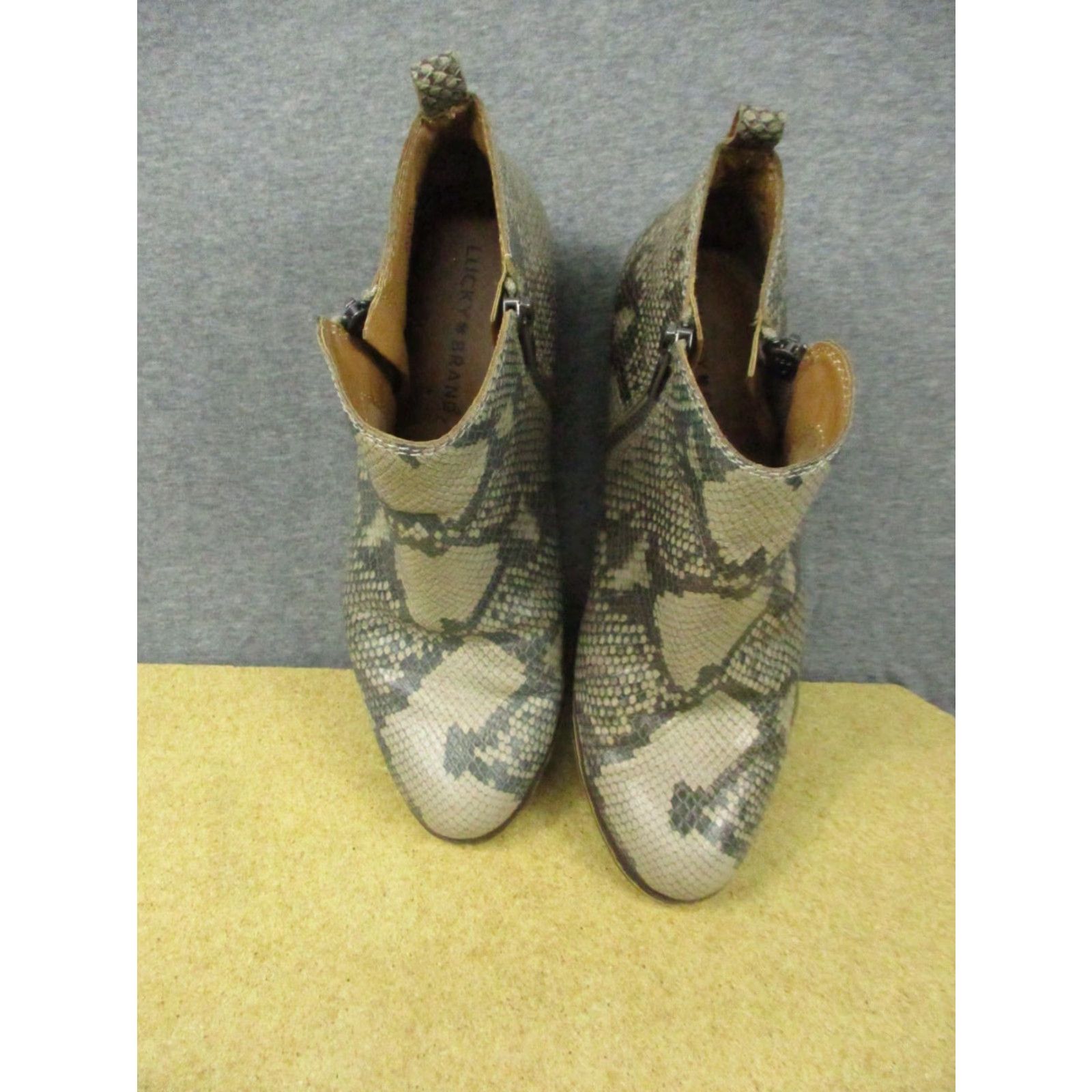 Lucky Brand Lucky Brand Snakeskin Python Zipper Ankle Boots 8.5 M Womens Tan Leather Upper Block Heel Size US 9 / IT 39 - 5 Thumbnail