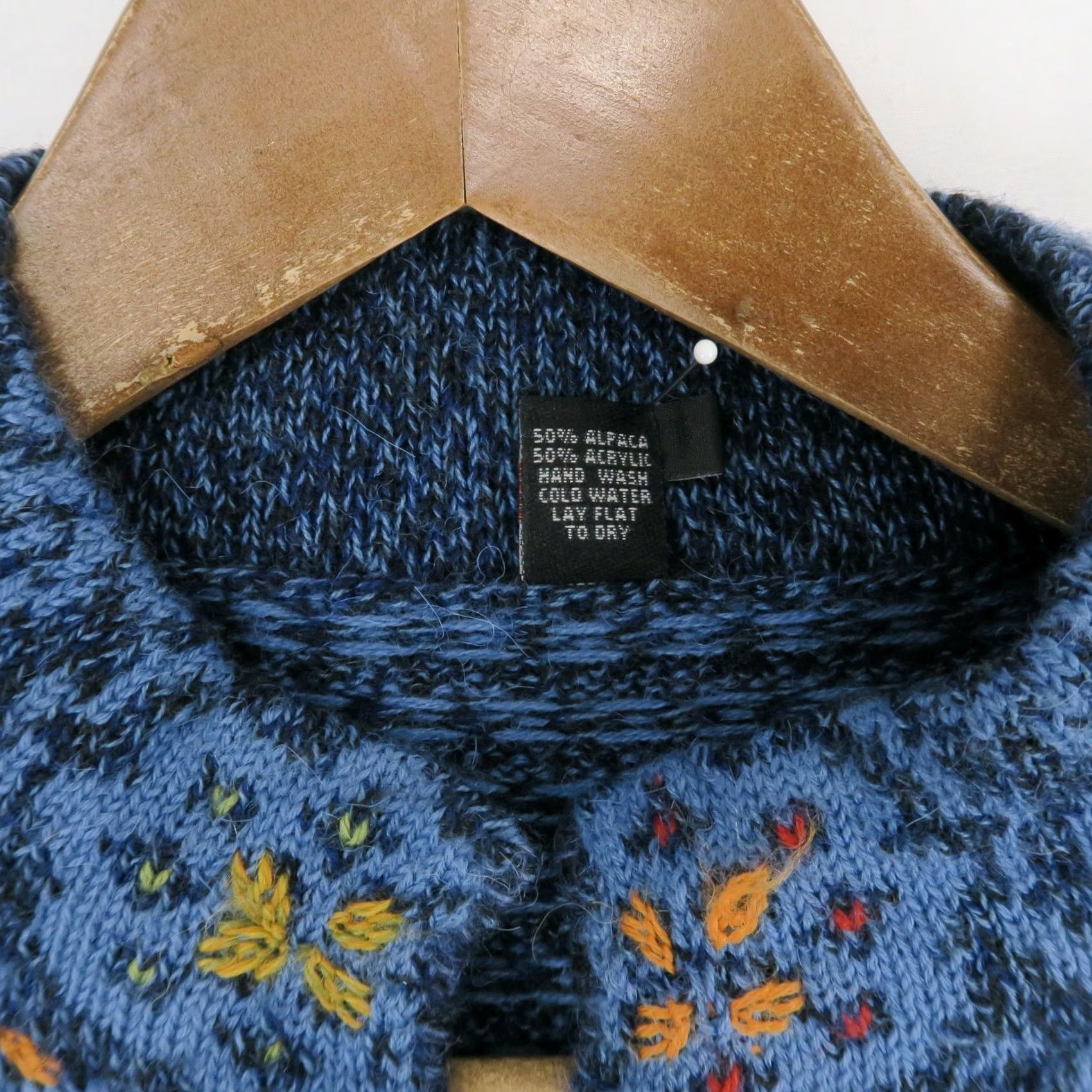 Vintage Tabask Sweater Womens S Blue Cardigan Floral Embroidered Alpaca Blend Size S / US 4 / IT 40 - 8 Thumbnail