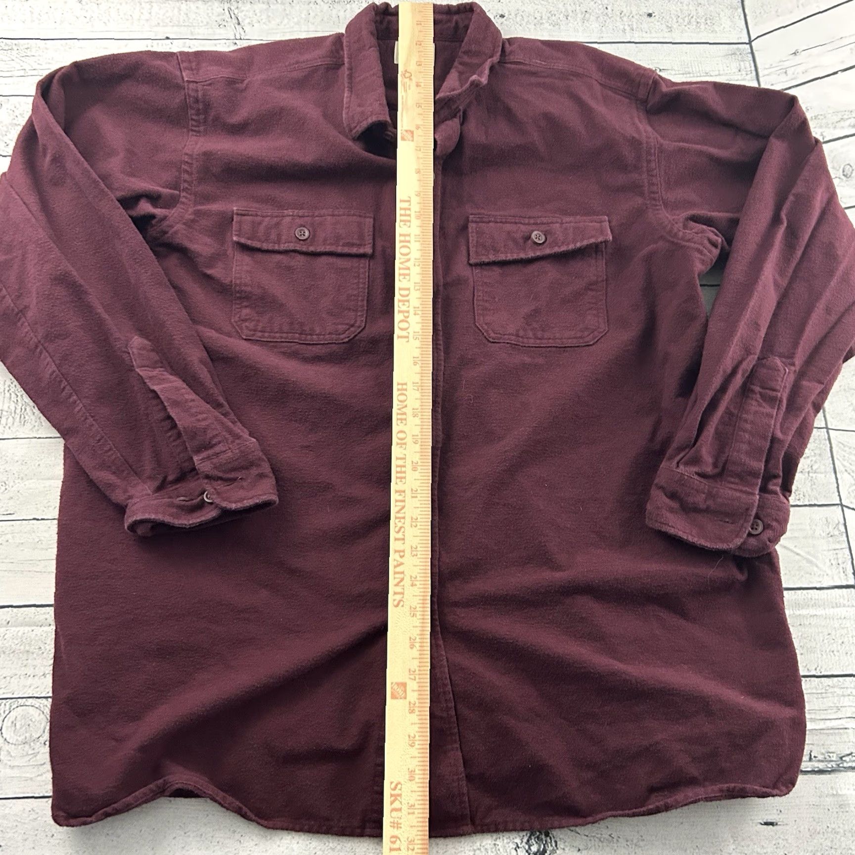 Vintage L.L. Bean Traditional Fit Heavy Chamois Button Front Shirt Mens XL Reg Maroon Size US XL / EU 56 / 4 - 3 Thumbnail