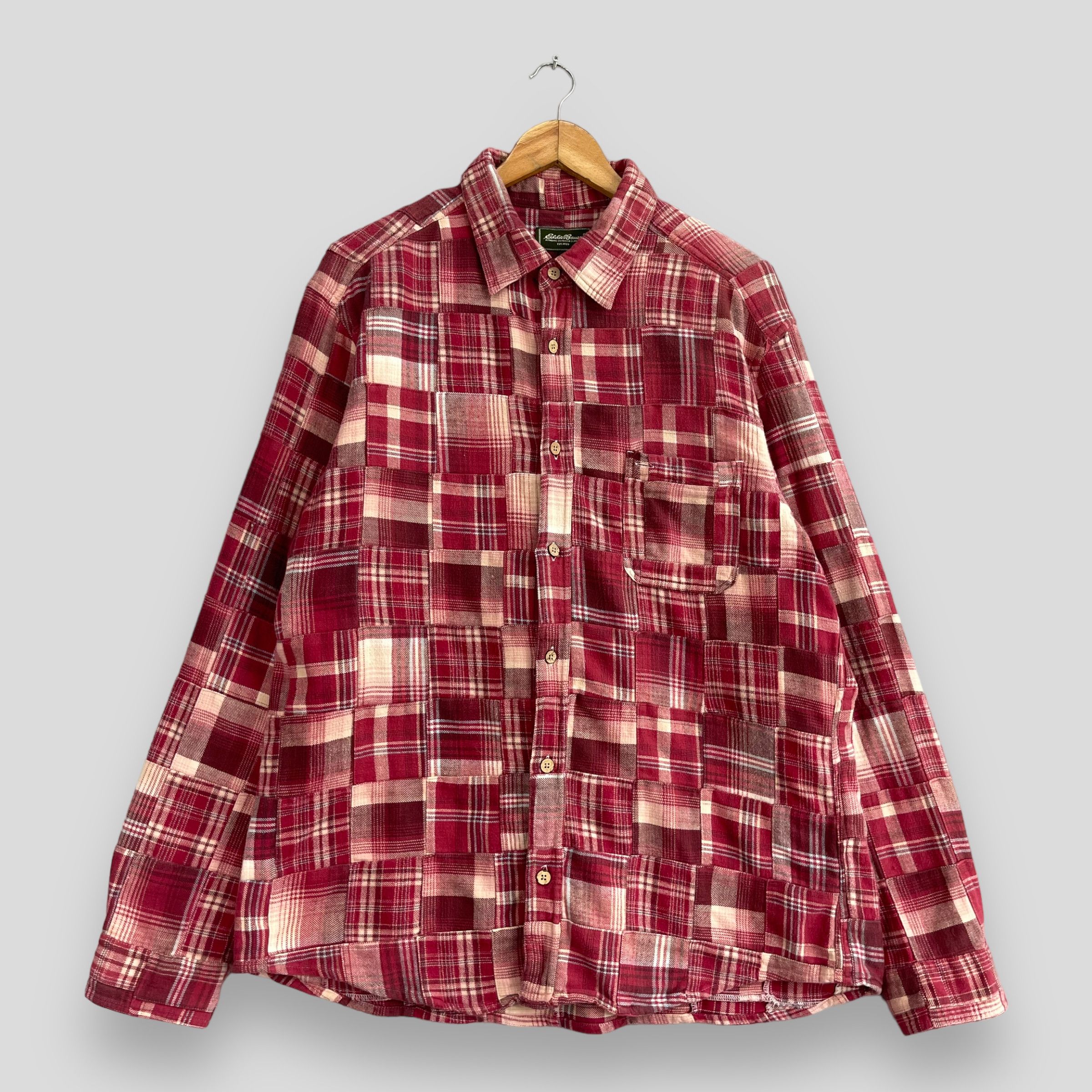 Eddie Bauer Vintage EDDIE BAUER Patchwork Red Tartan Rebuild Flannel Size US XL / EU 56 / 4 - 1 Thumbnail