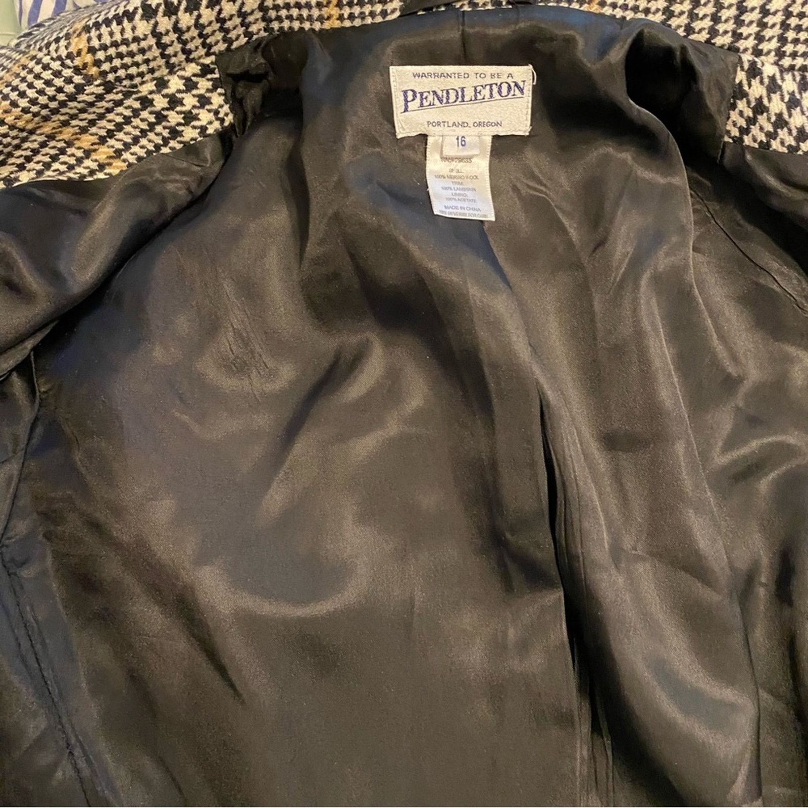 Pendleton Pendleton $268 Women’s 16 Blk Houndstooth 100% Wool Coat Size XXL / US 16-18 / IT 52-54 - 14 Thumbnail