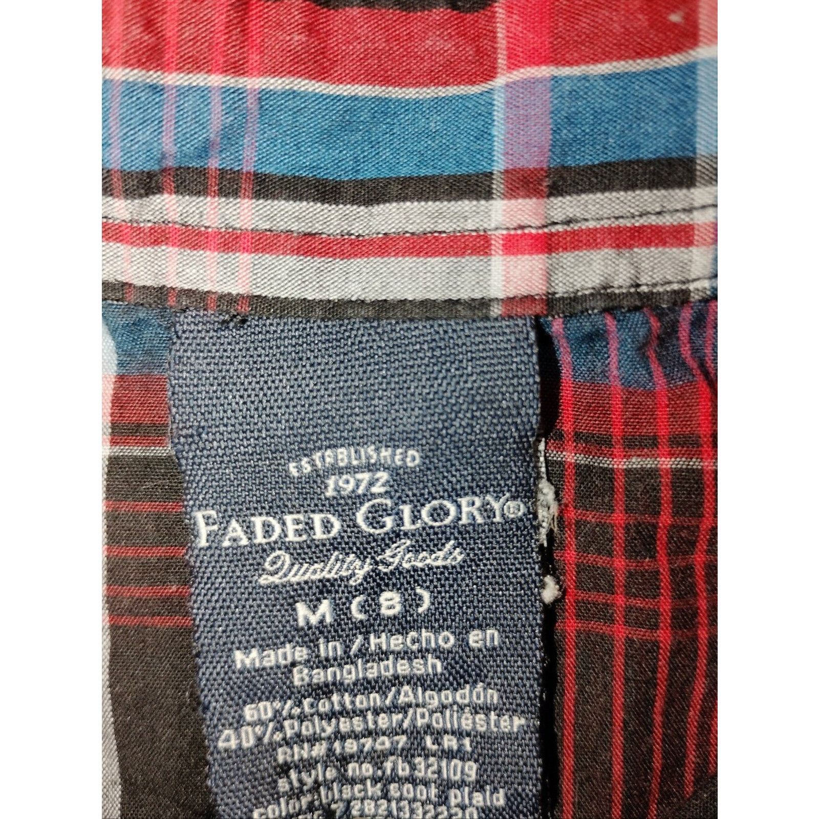 Faded Glory Red & Blue Plaid Short-Sleeve Button-Up Shirt Size M / US 6-8 / IT 42-44 - 2 Thumbnail