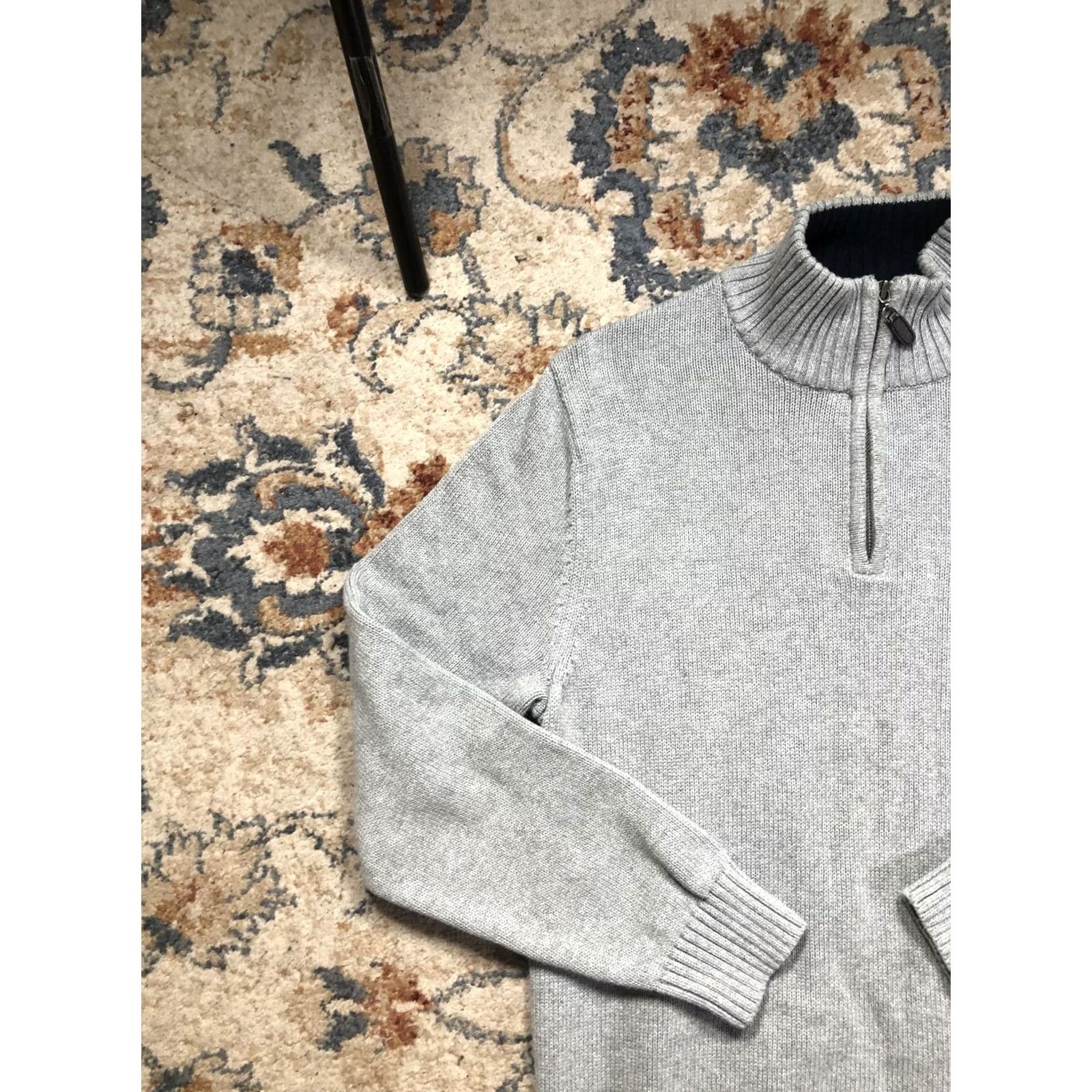 Vintage LL Bean Sweater Mens Medium Gray 100% Cotton Quarter Zip Mock Neck Knit Size US M / EU 48-50 / 2 - 3 Thumbnail