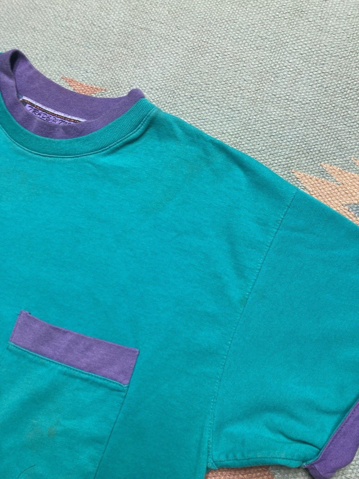 Vintage 80s 90s pocket t shirt blank teal purple stained boxy large Size US L / EU 52-54 / 3 - 5 Thumbnail