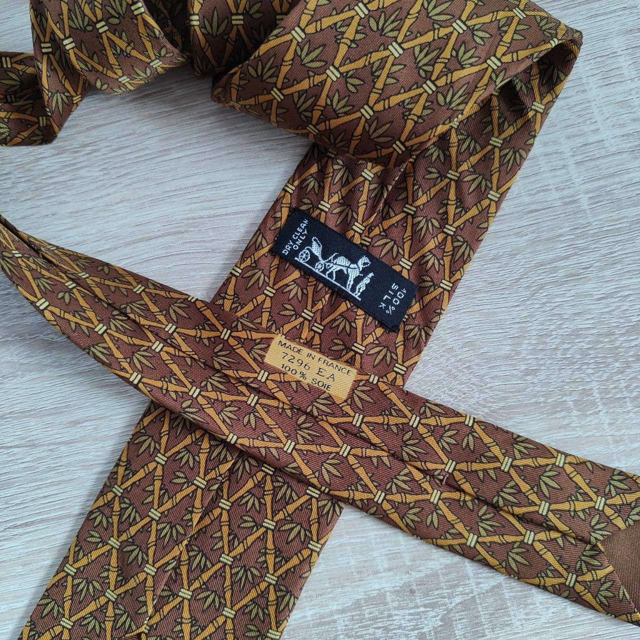 Hermes Hermes Paris Silk Tie 7296 EA Trees Brown Size ONE SIZE - 4 Thumbnail
