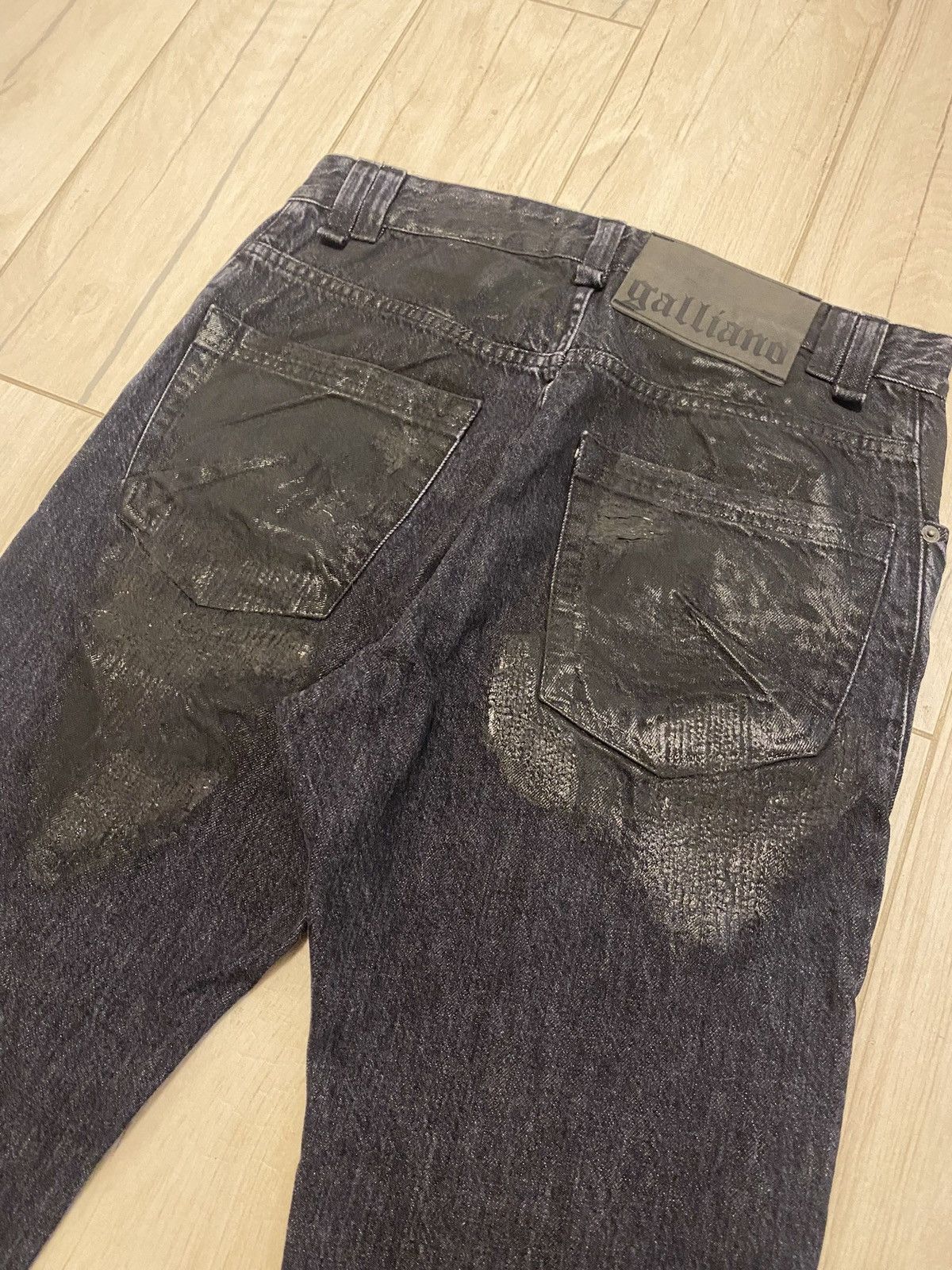 John Galliano DSWT! Galliano Black Waxed Distressed Denim Pants Size US 34 / EU 50 - 12 Thumbnail