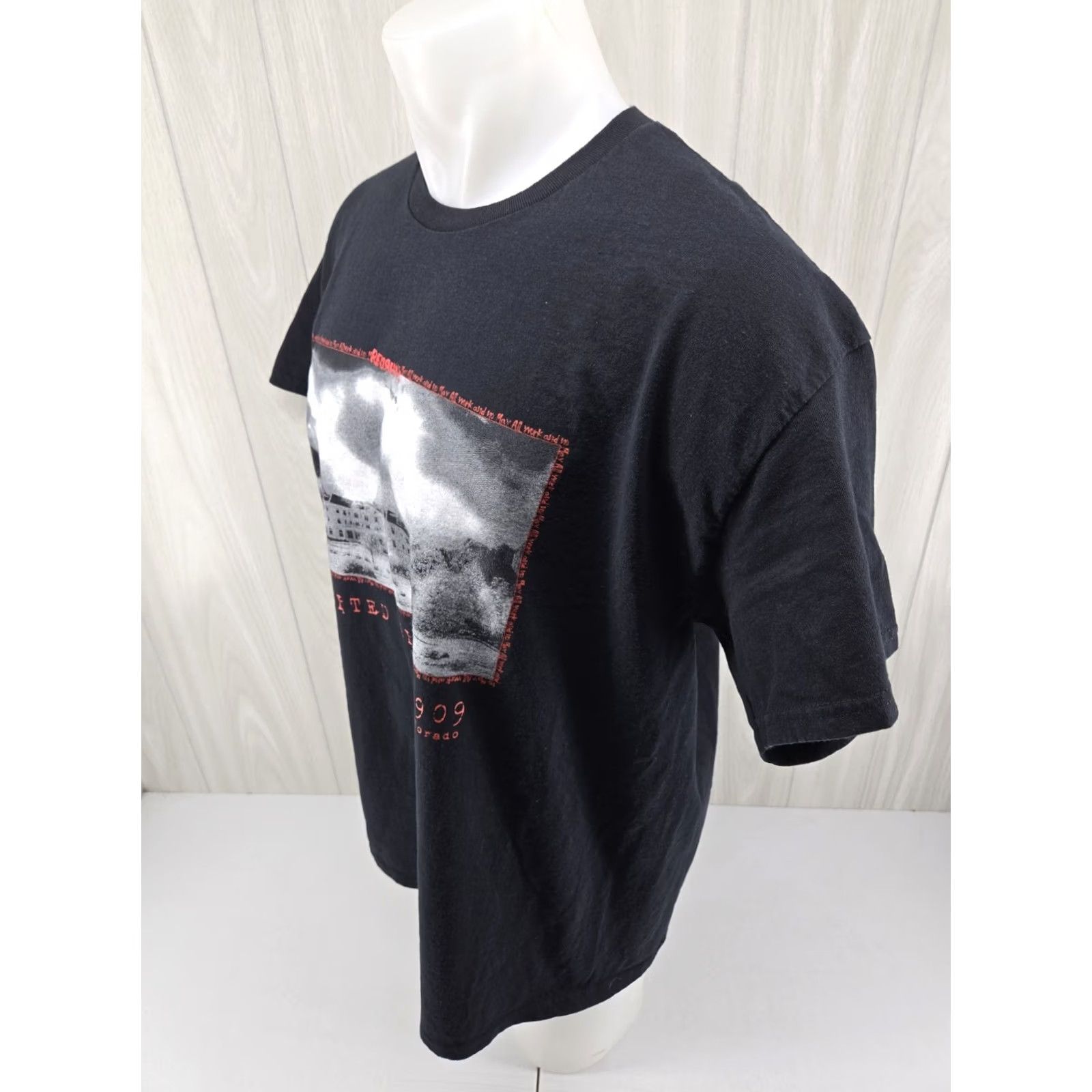 Gildan Gildan Estes Park T Shirt Mens XL Graphic Tee Colorado Stanley Hotel Redrum Photo 1909 Black Cotton Short Sleeve Crew Neck 30" Down Back 1909s Size US XL / EU 56 / 4 - 7 Thumbnail