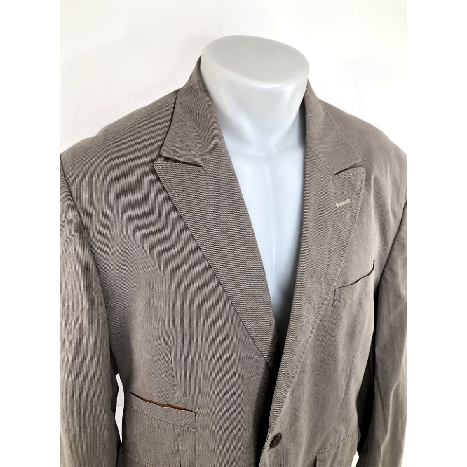 Robert Graham Robert Graham Pinstripe Blazer Jacket Mens 44 Gray Brown Cotton Regular Size 44 Blazer Mens XX Size 44R - 2 Thumbnail