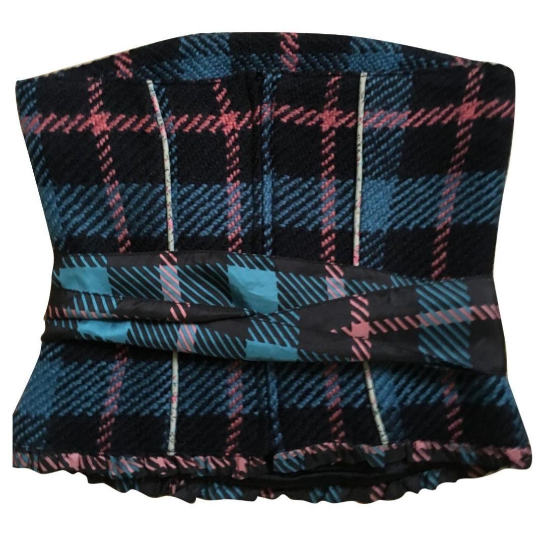 Designer Manoush Plaid Corset Strapless Top Size 40 US S Blue Wool Size S / US 4 / IT 40 - 2 Thumbnail