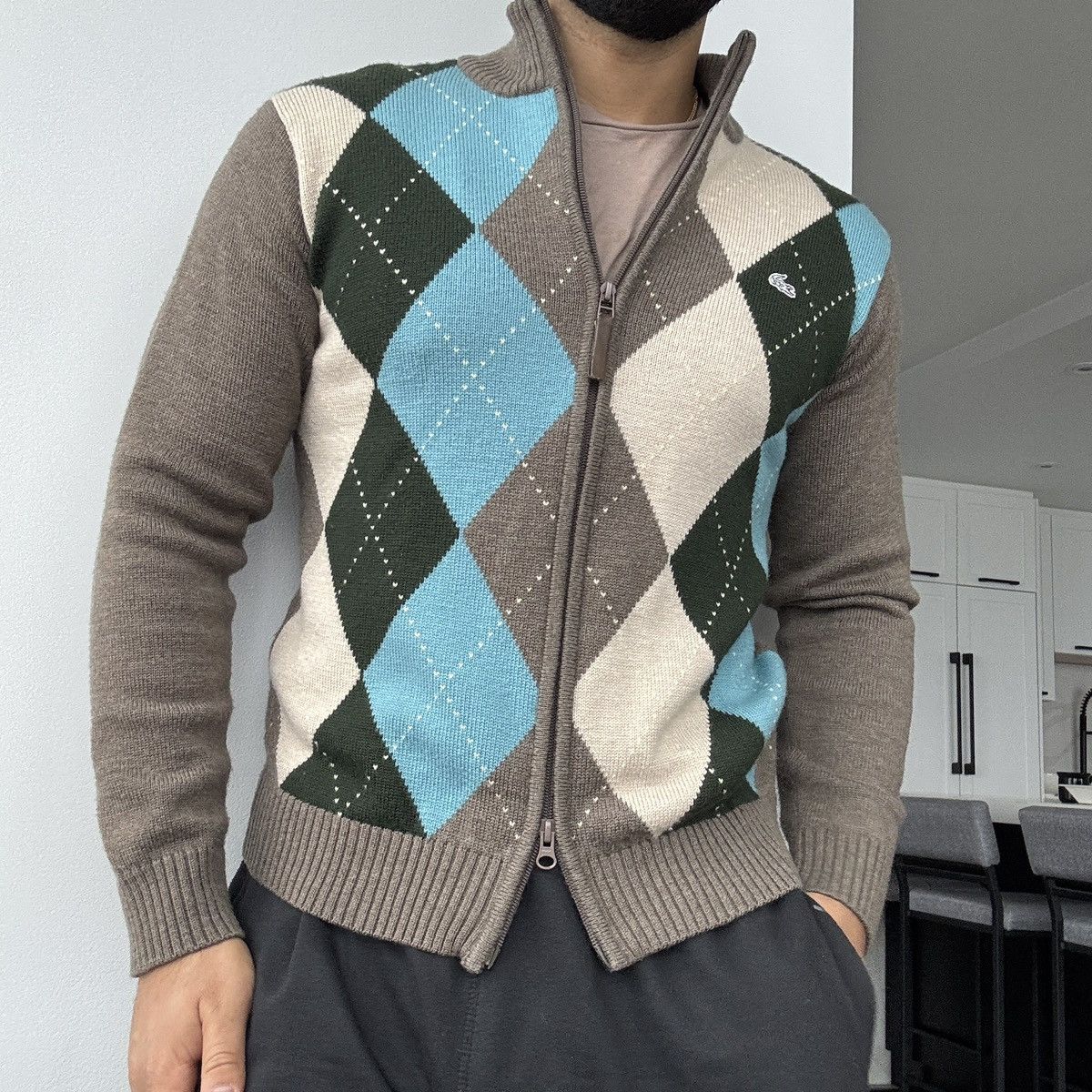 Lacoste Y2K Lacoste Wool Argyle Zip Cardigan Brown Size US M / EU 48-50 / 2 - 8 Thumbnail