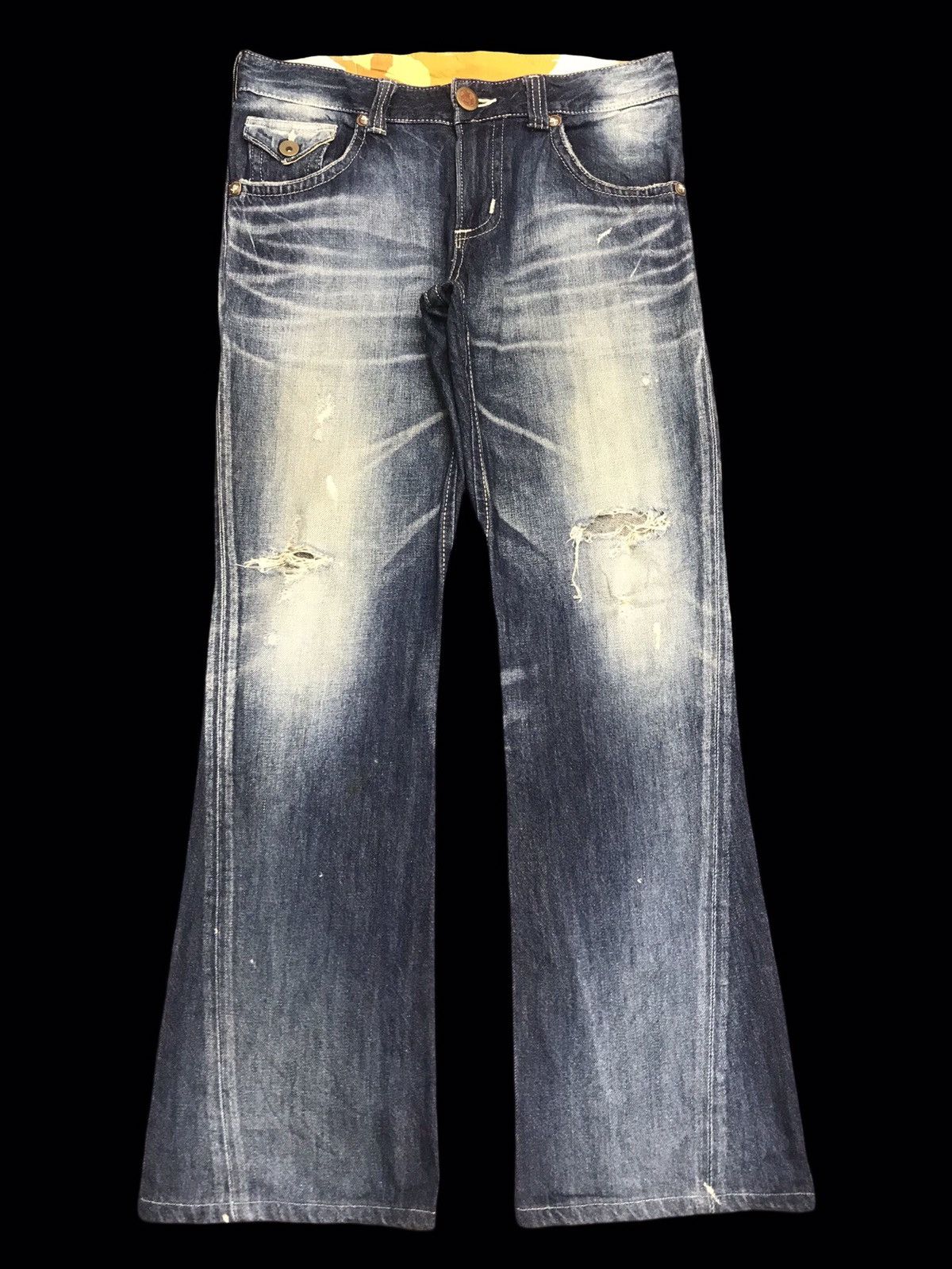Edwin 💥BOOTCUT💥ARCHIVAL EDWIN STONE WASH DISTRESSED DENIM F112 Size US 35 - 1 Thumbnail