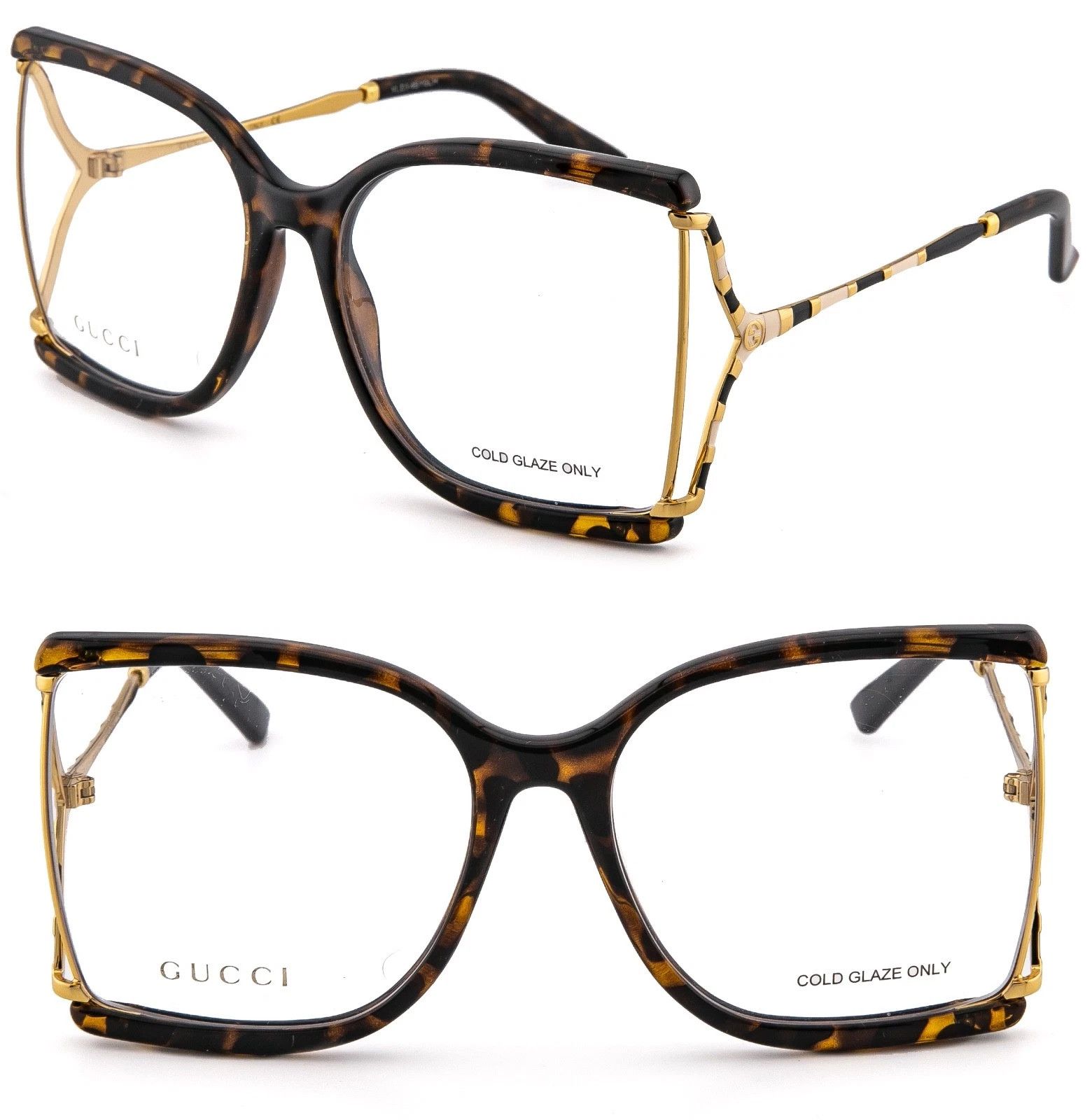 Gucci GUCCI GG0592O 0592 Brown Gold Stripe Retro Eyeglasses 002 Size ONE SIZE - 1 Thumbnail