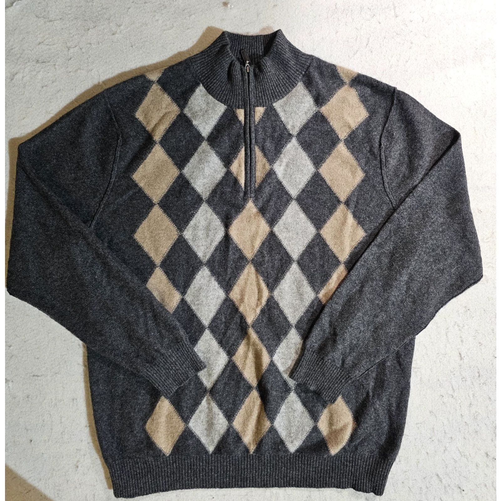 Vintage Pure Cashmere 1/4 Zip Pullover Argyle Sweater Women's Size Large Size L / US 10 / IT 46 - 6 Thumbnail