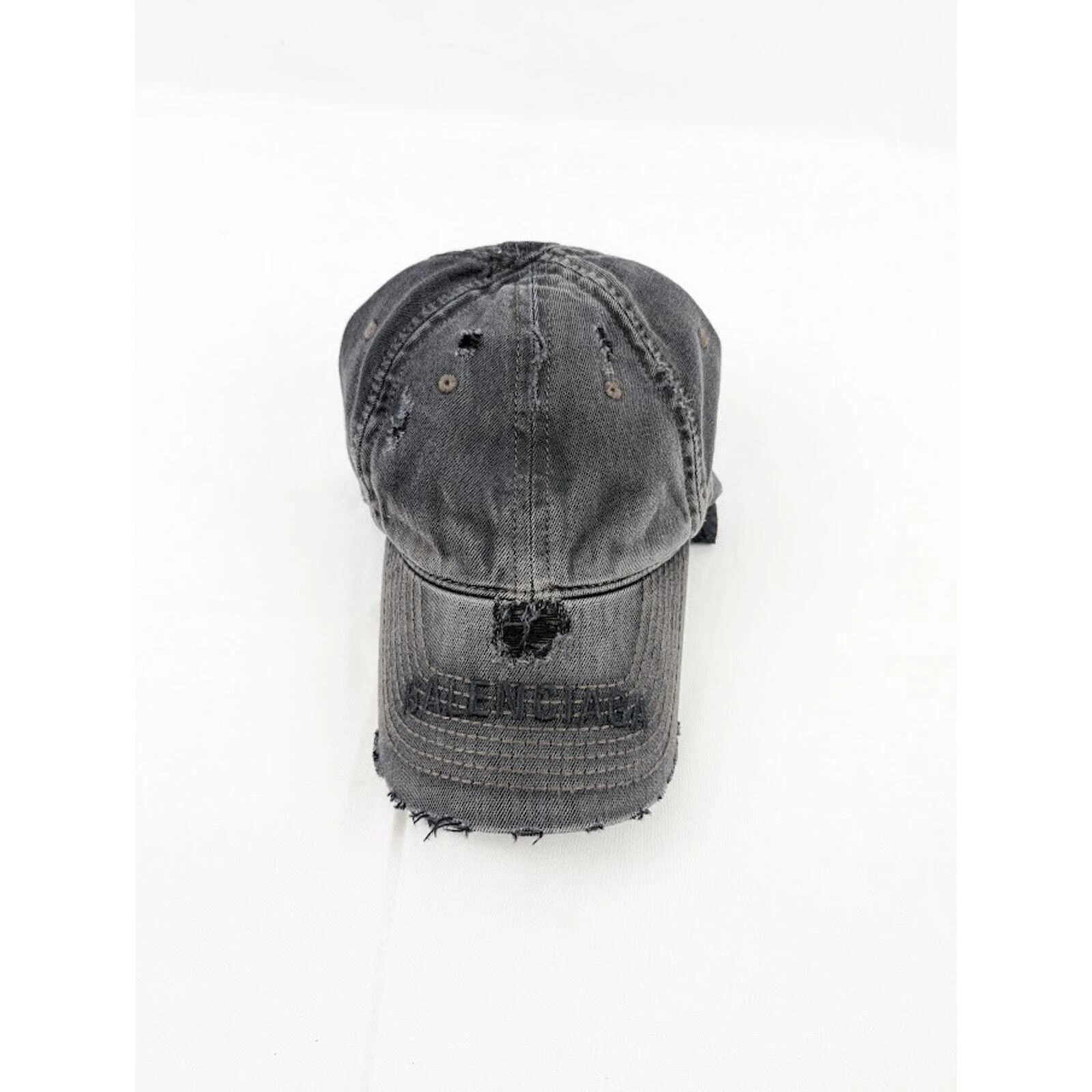 Balenciaga o1rshd1 Q:3 / Distressed Logo Cap / Hat in Charcoal Size ONE SIZE - 13 Thumbnail