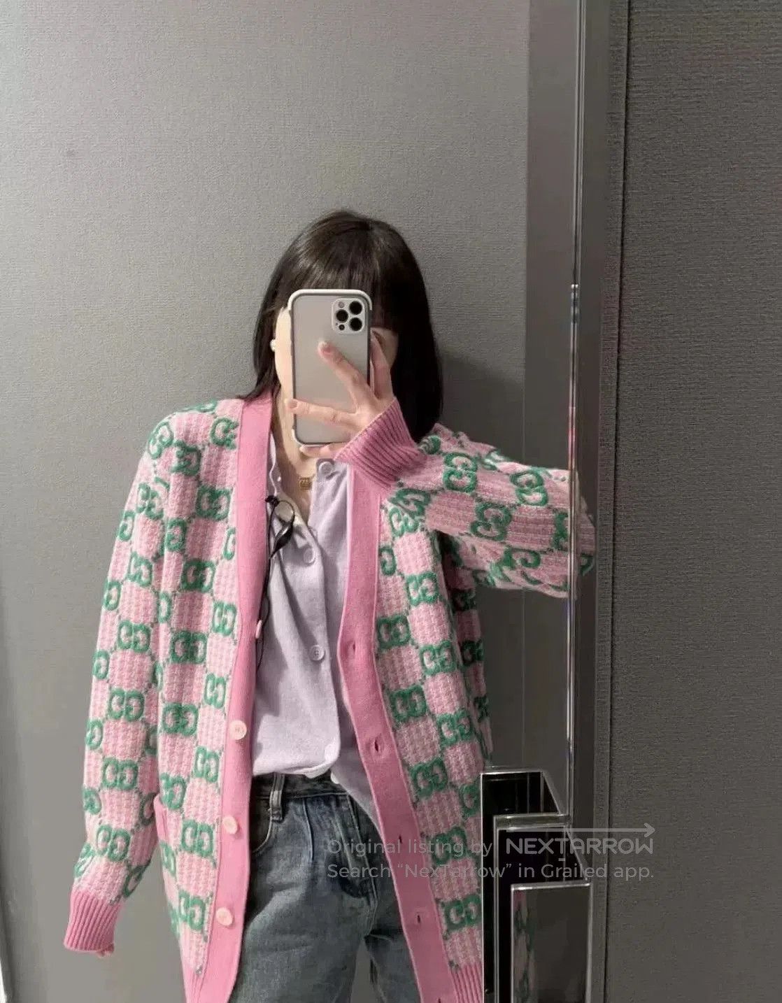 Gucci Gucci Pink Green Logo Cardigan. Size XS / US 0-2 / IT 36-38 - 9 Thumbnail