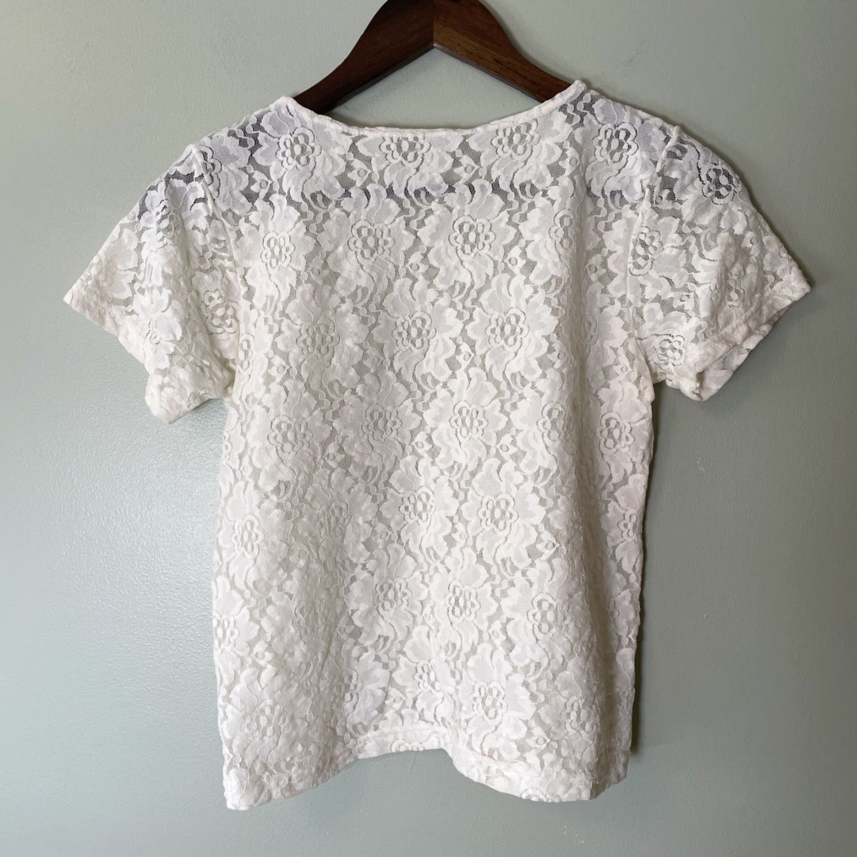 Vintage Cream Lace Short Sleeve Fitted Top, Small/Medium, Vintage, Romance, Cottagecore, Women, Blouse Size S / US 4 / IT 40 - 4 Thumbnail