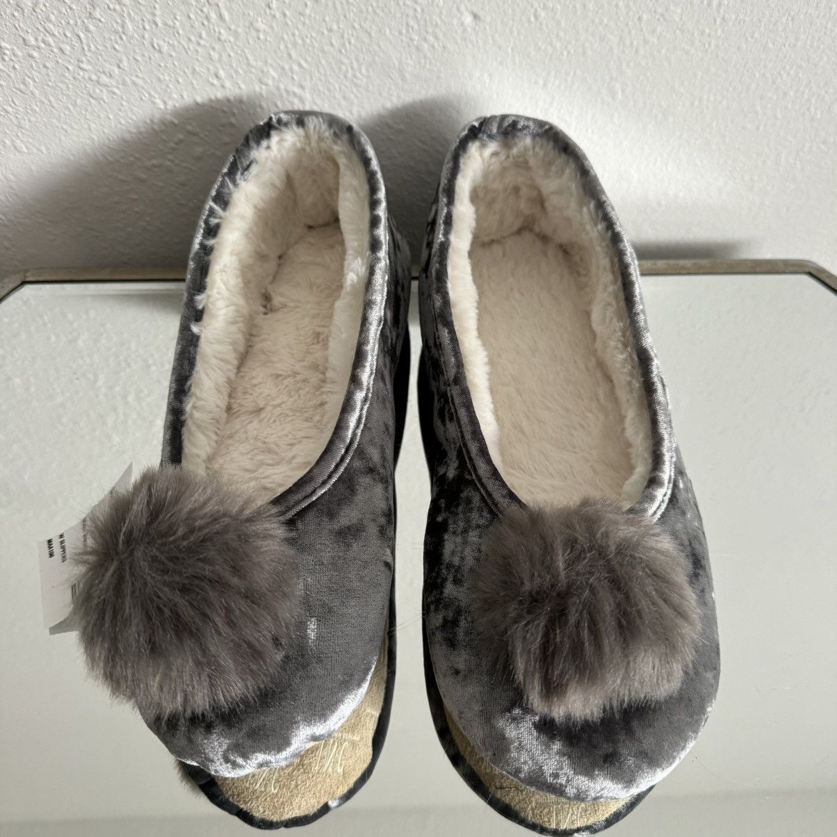 I.N.C INC Grey Crushed Velvet Pom Pom Tinkerbell House Slippers Size US 11 / IT 41 - 5 Thumbnail
