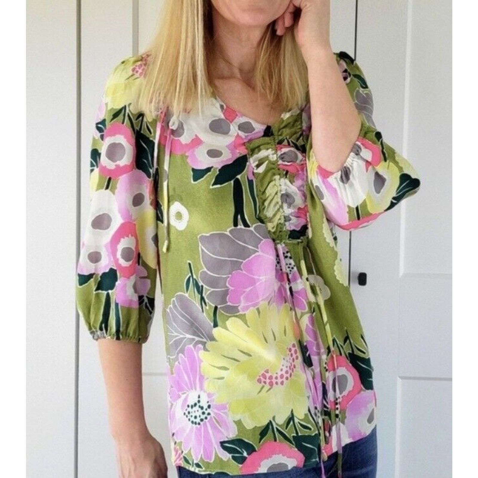 Anthropologie Leifsdottir Anthropologie Floral Patchwork Silk Blouse 6 Size M / US 6-8 / IT 42-44 - 1 Thumbnail