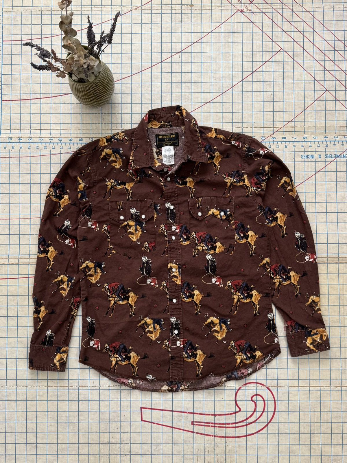 Rustler × Vintage × Wrangler Vintage Rustler by Wrangler Pearl Snap Button Up Brown Size S / US 4 / IT 40 - 2 Thumbnail
