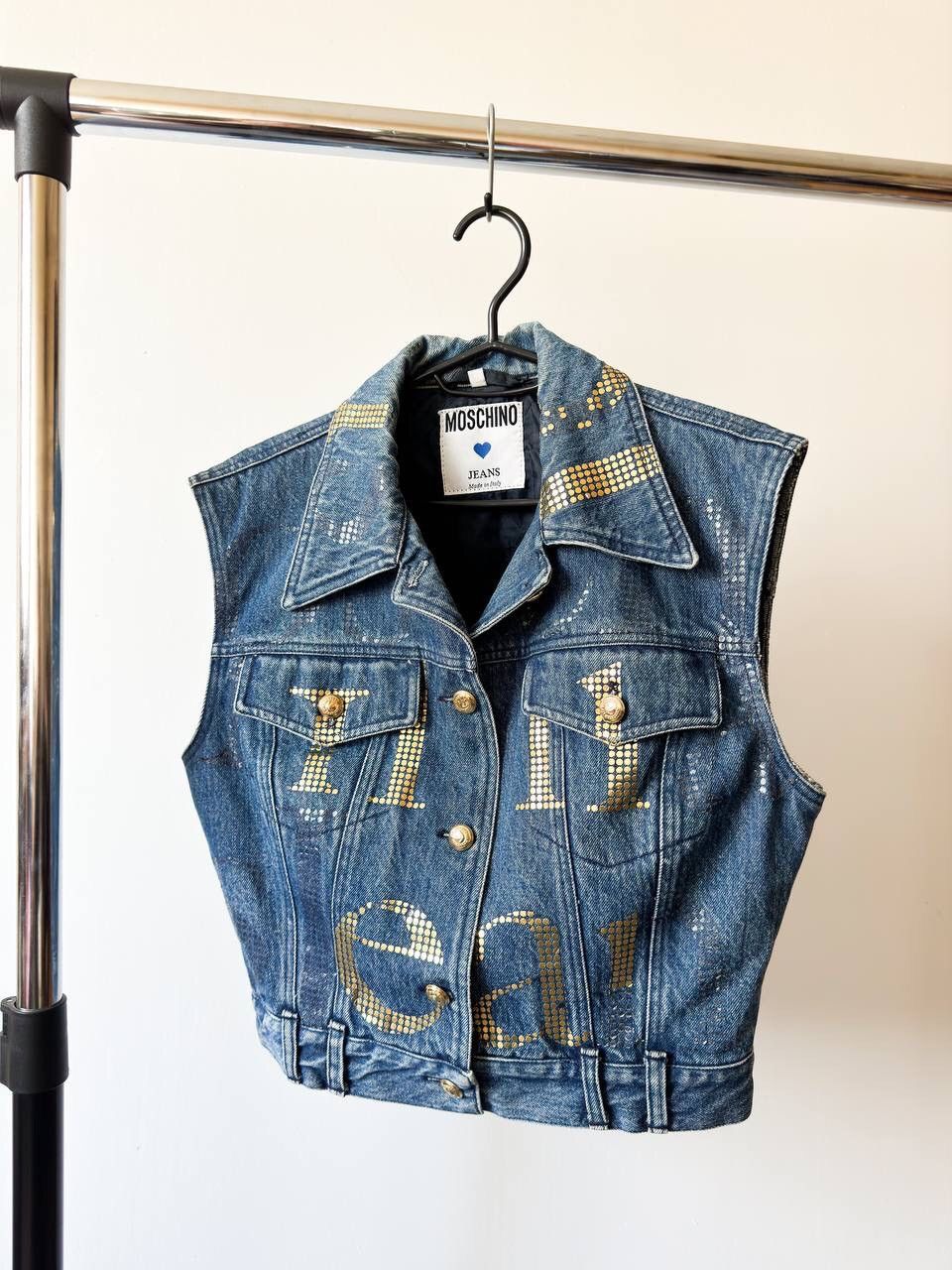 Moschino Moschino Vintage Rhinestones Details Denim Vest Jacket Size M / US 6-8 / IT 42-44 - 2 Thumbnail