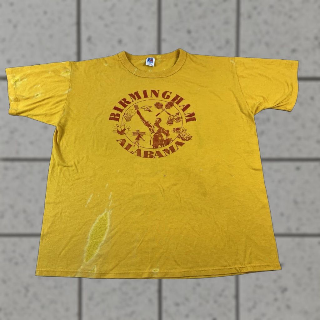 Russell Athletic VINTAGE Russell Athletic T-Shirt Birmingham Alabama Yellow XL Men 90s Graphic Print Short Sleeve Regular Size XL Size US XL / EU 56 / 4 - 1 Thumbnail