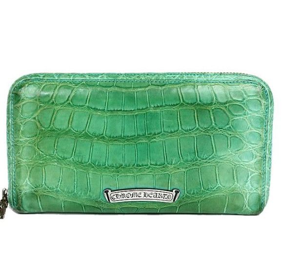 image of Chrome Hearts Alligator Zip Clutch in Green, Women's