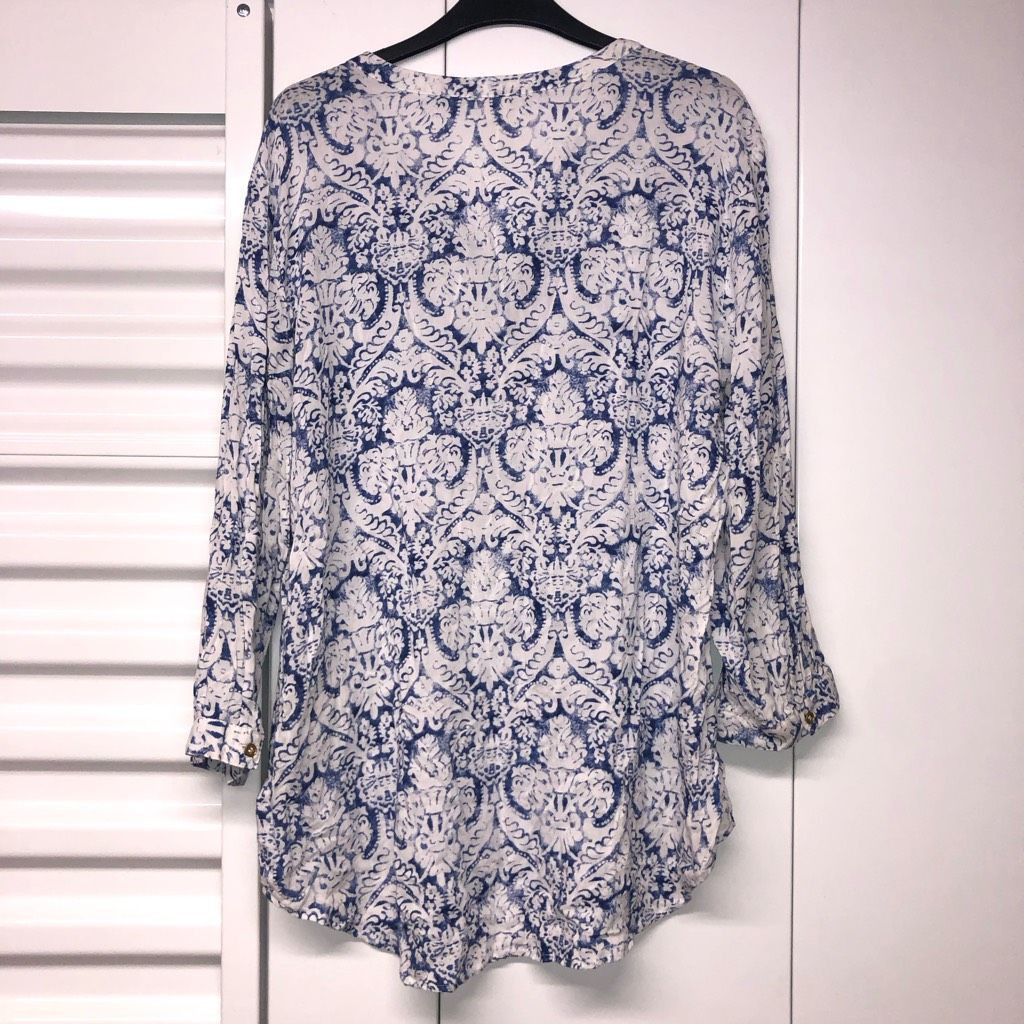 Other Grand & Greene Blue White Geometric Button-Up Blouse, Size X Size XL / US 12-14 / IT 48-50 - 2 Thumbnail