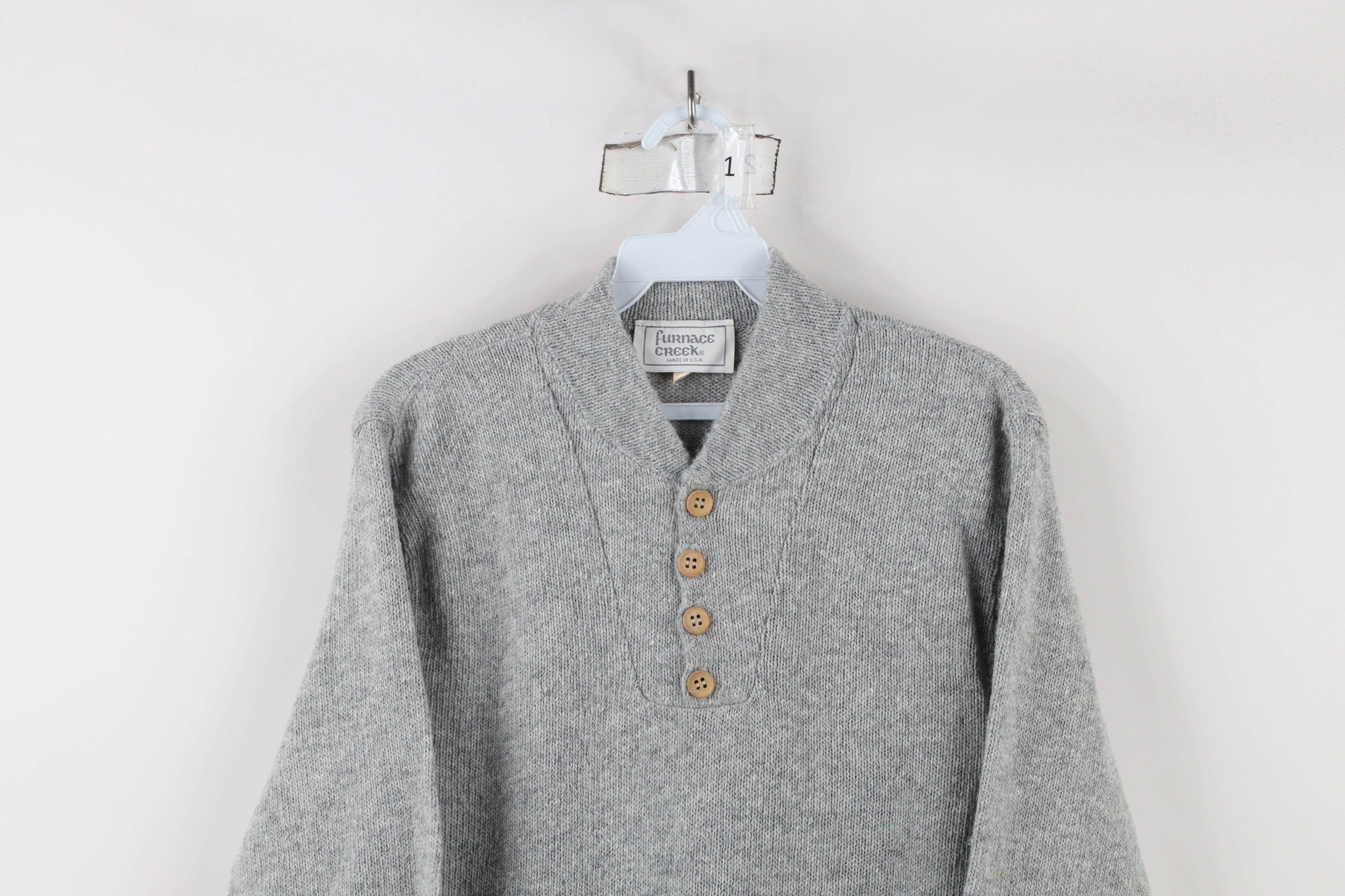 Vintage Vintage 70s Streetwear Knit Henley Sweater Heather Gray USA Size US M / EU 48-50 / 2 - 2 Thumbnail