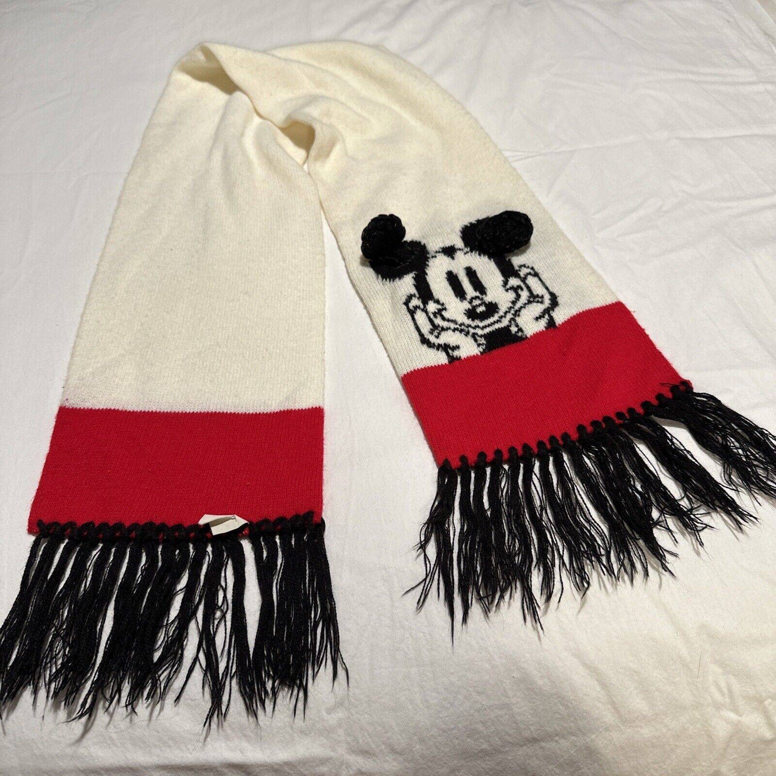 Disney VTG 70s Knitted Fringe Scarf Knitting Mills Mickey Mouse Size ONE SIZE - 2 Thumbnail