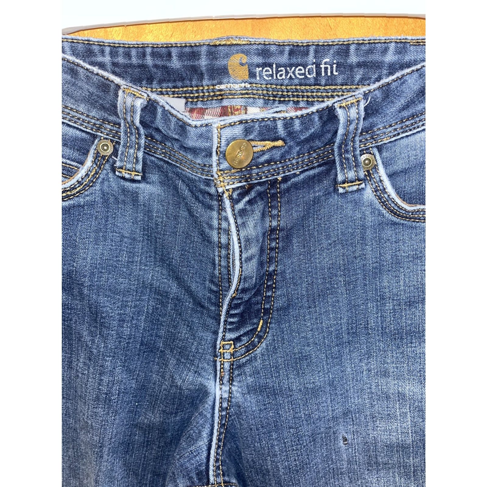 Carhartt Carhartt Women's Jean Pants Size 10 Relaxed Fit Flannel Lined Straight Leg Blue Denim Outdoor Hiking Camping Size 32" / US 10 / IT 46 - 3 Thumbnail