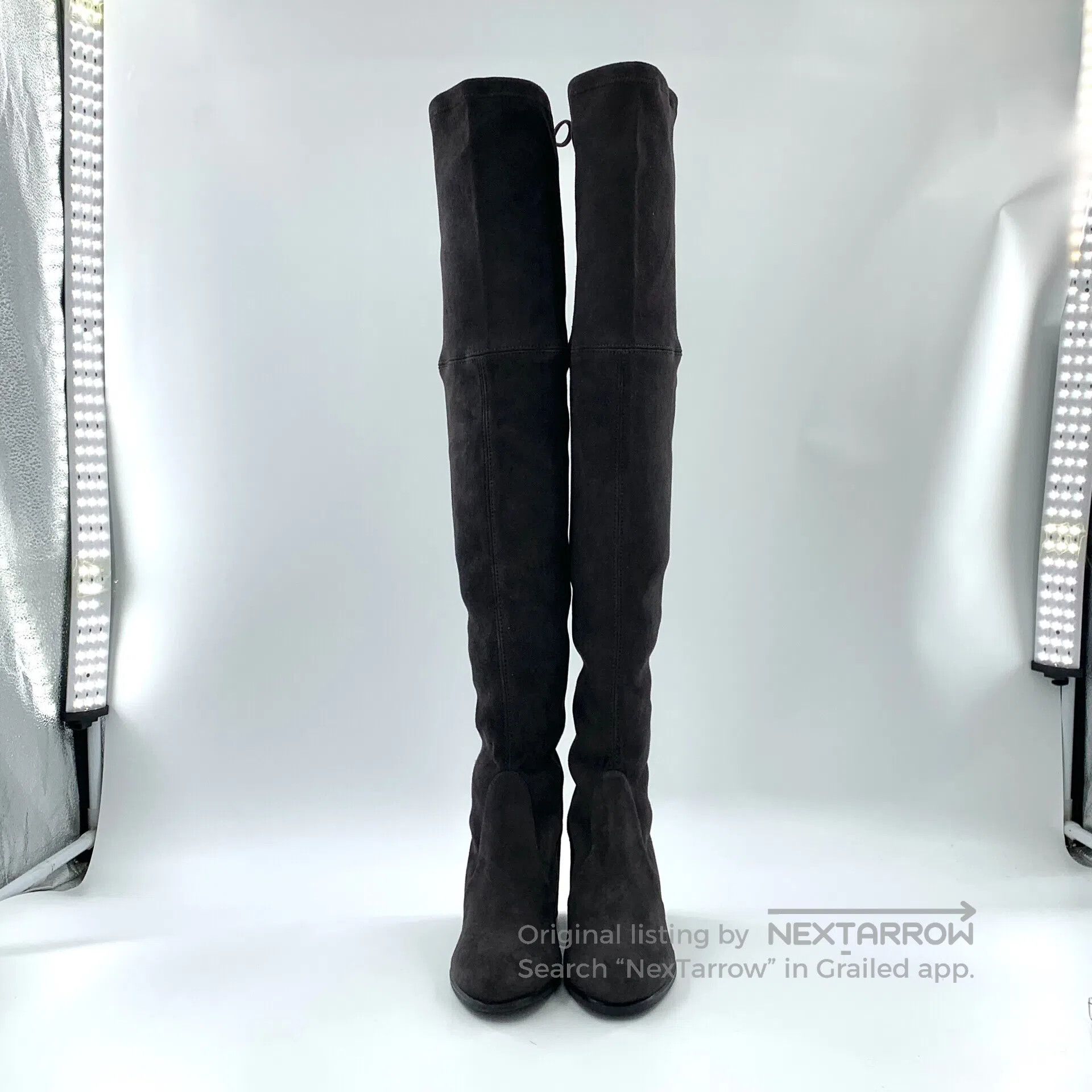 Swarovski SW Grey Round Toe Suede Chunky Heel Tall Boots| Size US 7 / IT 37 - 3 Thumbnail