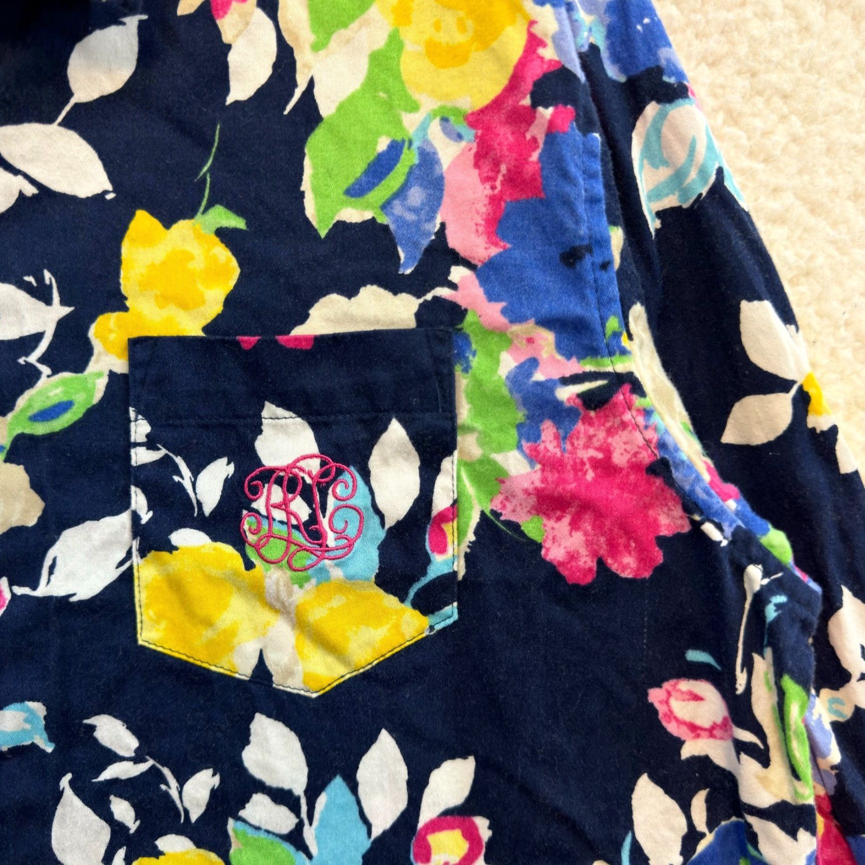 Ralph Lauren Lauren Ralph Lauren Button Top Blouse Large Navy Blue Floral Monogram Shirt Womens L Navy Blue Floral Monogram Button-Up Short Description: None Size L / US 10 / IT 46 - 4 Thumbnail