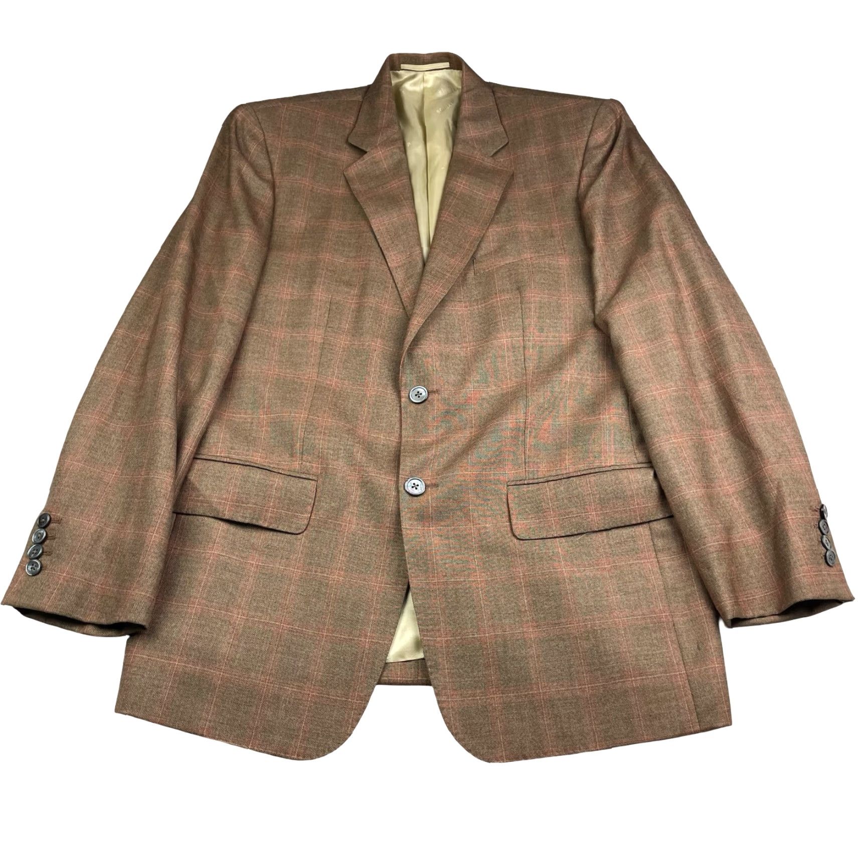 Vintage Scabal Blazer Shirt Mens 40R Brown Pink Plaid 100% Cashmere 2-Button Notch Lapel, Single-Breasted, Regular, Vintage No Size 40R - 2 Thumbnail