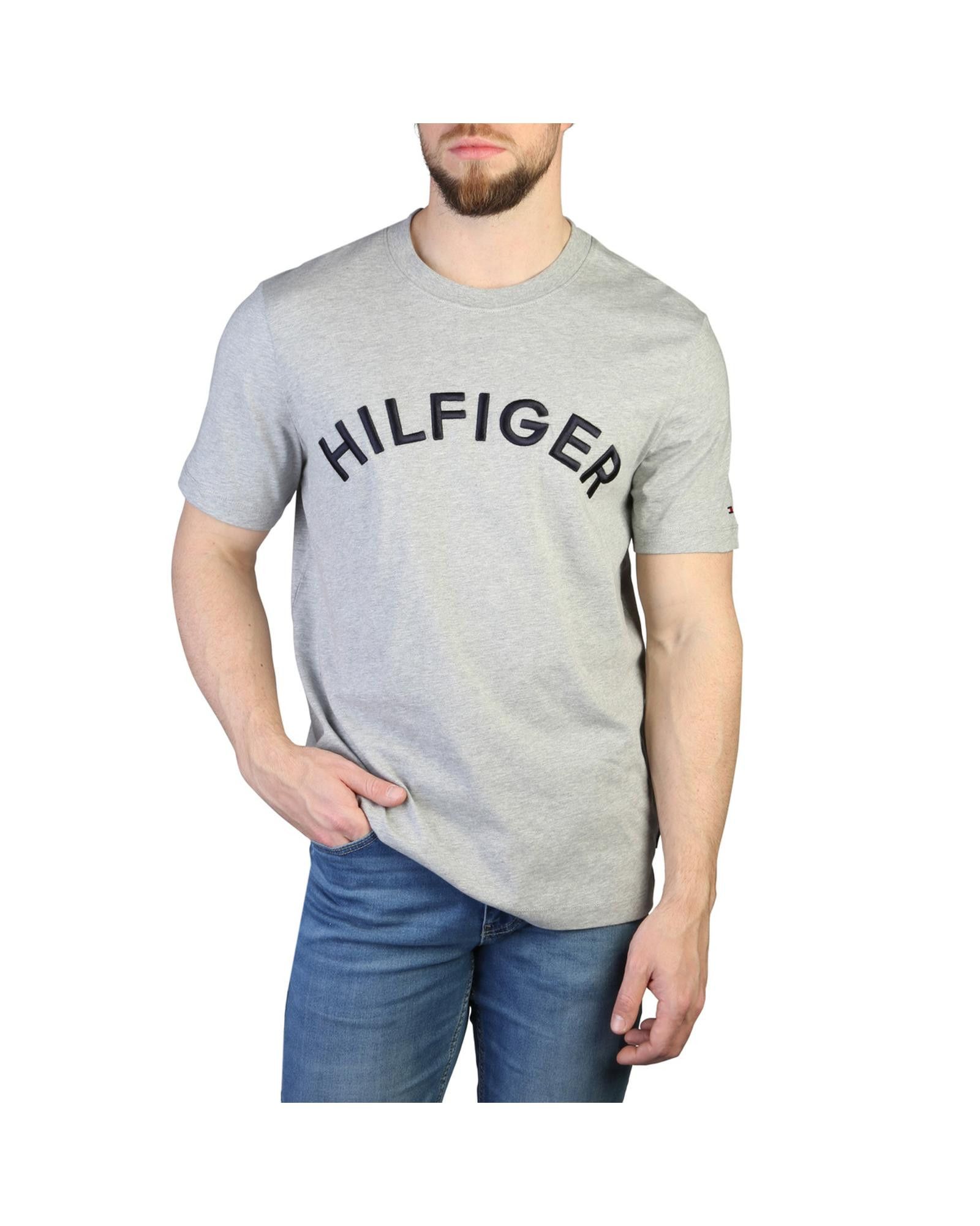 image of Tommy Hilfiger Man T-Shirt - Short Sleeves - Round Neck - 100% Cotton in Grey, Men's (Size Small)