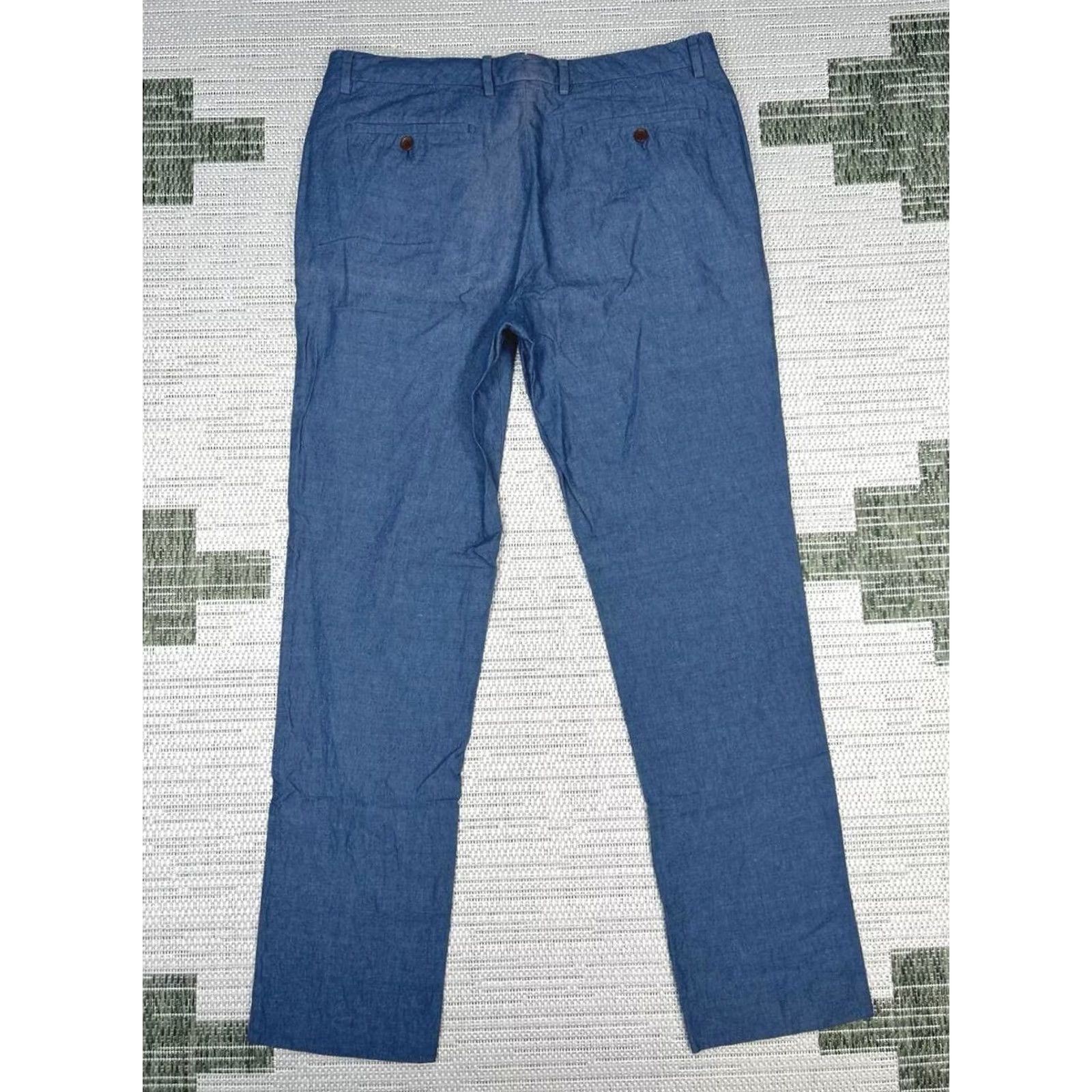 Bonobos Bonobos Slim Chino Pants Mens 35 Blue Linen Cotton Mid Rise Straight Leg Formal Casual Size US 35 - 2 Thumbnail