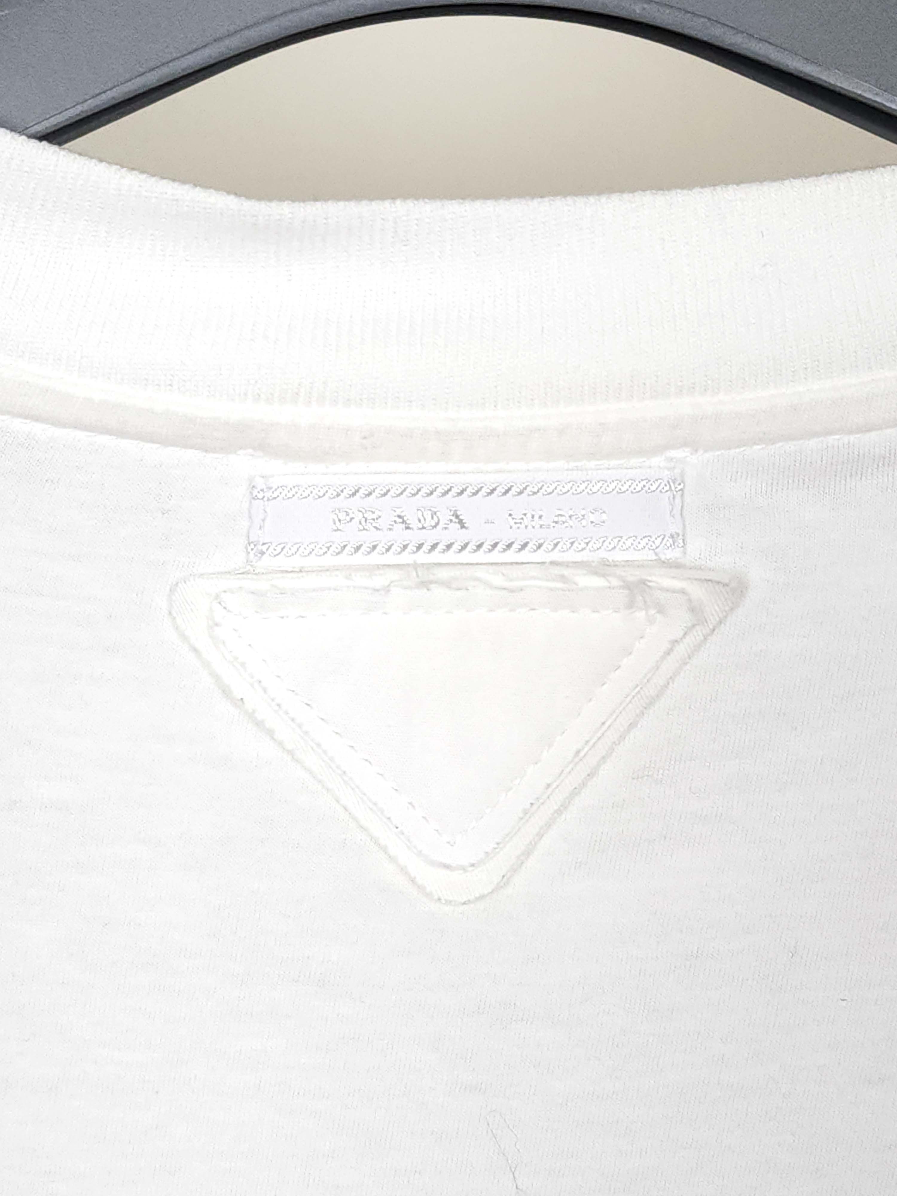 Prada White Long Sleeve Cotton Logo Patch Pocket T-Shirt Size L / US 10 / IT 46 - 4 Thumbnail