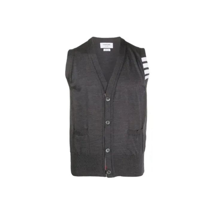 Thom Browne Thom Browne Gray Four-Stripe V-Neck Vest Size US M / EU 48-50 / 2 - 1 Thumbnail
