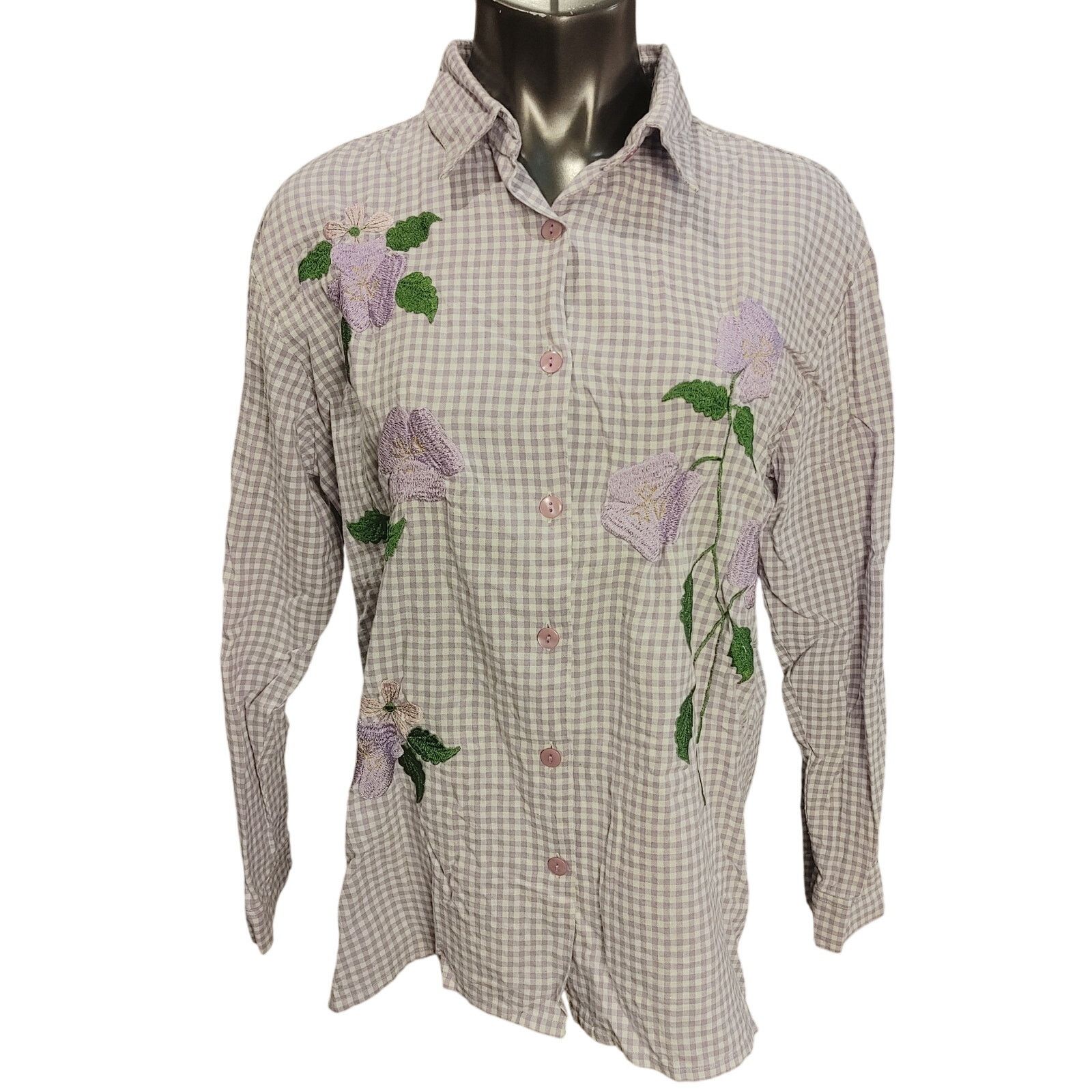 Other VTG BFA Classics Women L Purple/White Plaid Floral Shirt Size L / US 10 / IT 46 - 1 Thumbnail