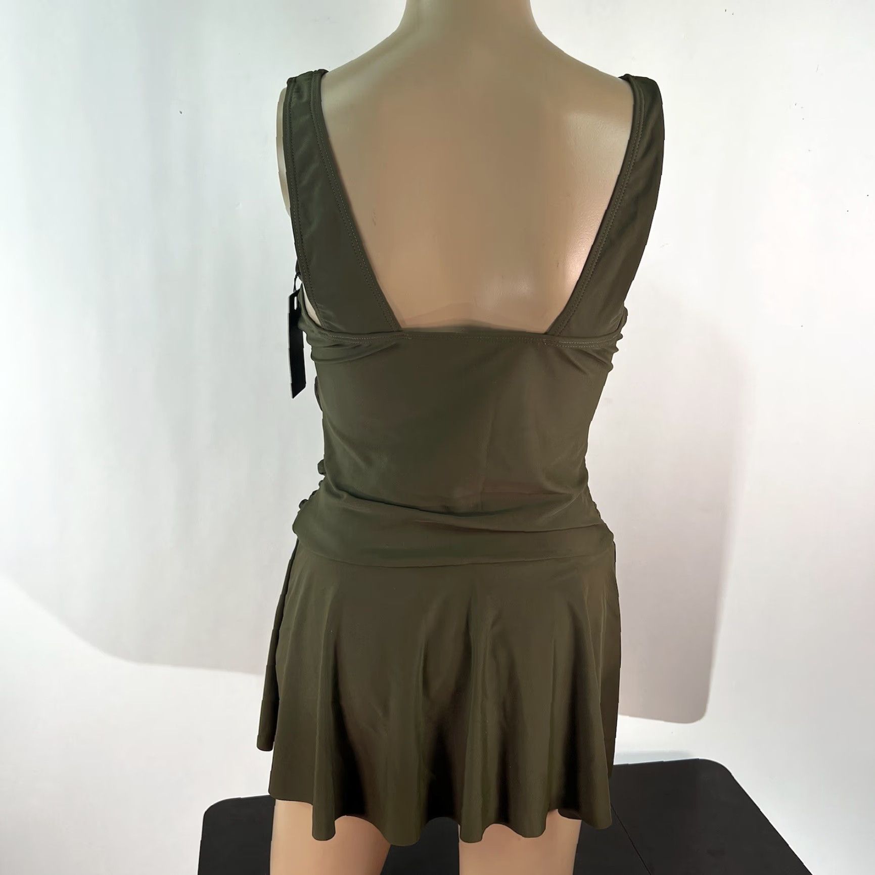 Vintage VINTAGE Tempt Me Women's One Piece Skirt Swimsuit Retro Ruched Army Green Medium Size 32" / US 10 / IT 46 - 6 Thumbnail