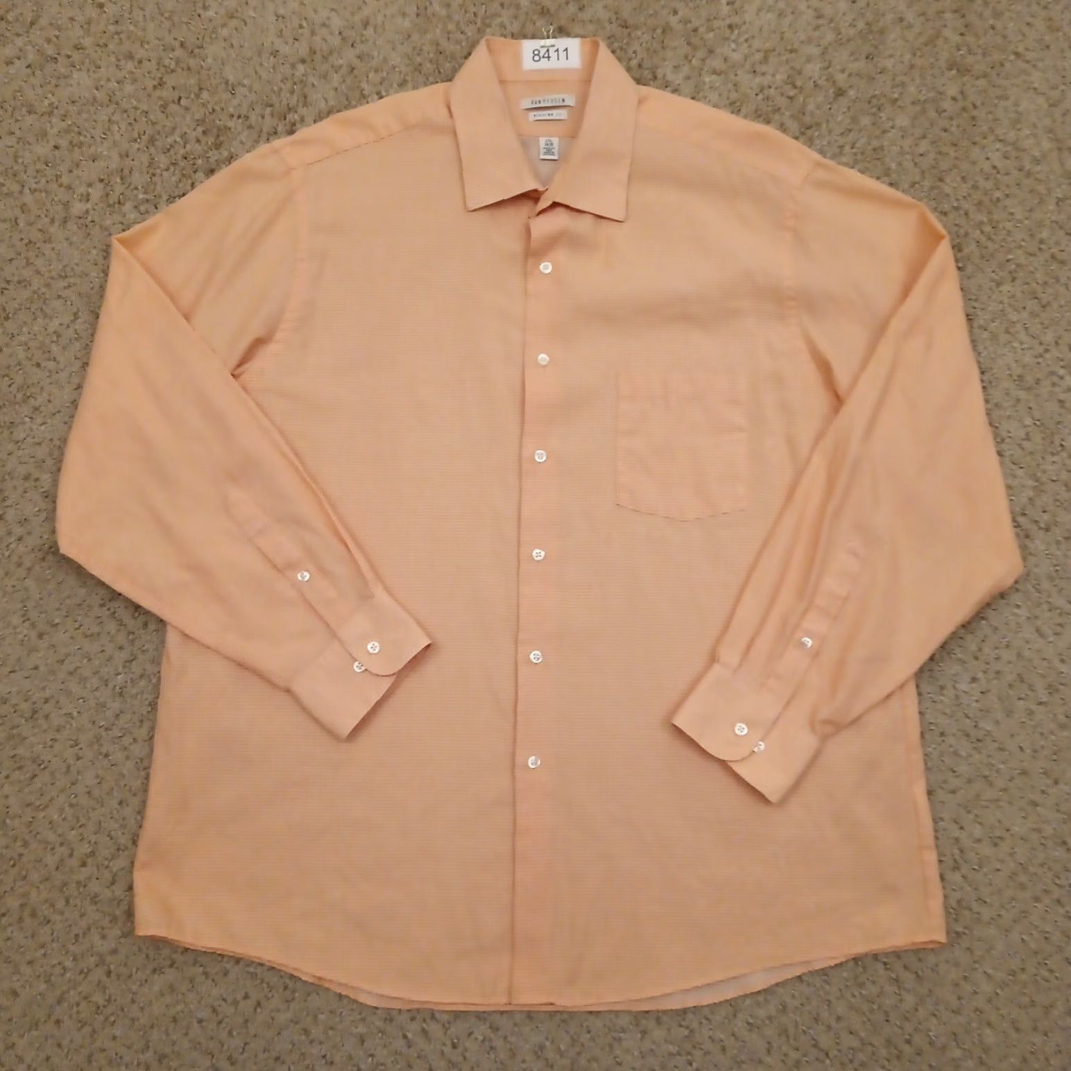 Van Heusen Van Heusen Shirt Mens 17.5 Orange Micro Check Long Sleeve Button Up Cotton Blend Size US XXL / EU 58 / 5 - 2 Thumbnail